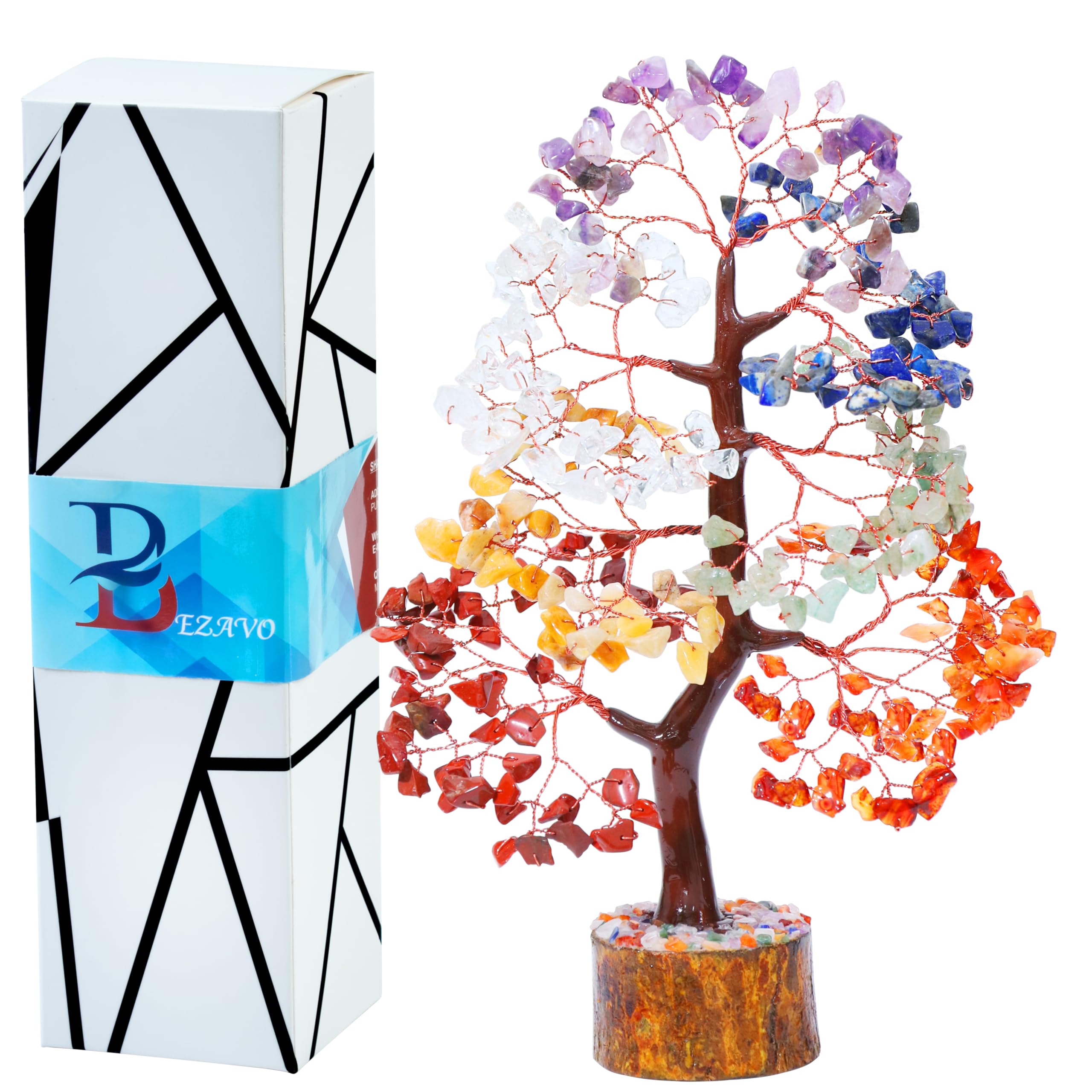 BEZAVO Seven Chakra Handmade Gemstone Money Tree for Wealth & Good Luck – Feng Shui Home & Office Decor with Healing Crystals – Spiritual Gifts for Women, Mom & Best Friend – Unique Birthday & Housewarming Present – Perfect for Meditation Spaces, Work Desks & Gift Giving