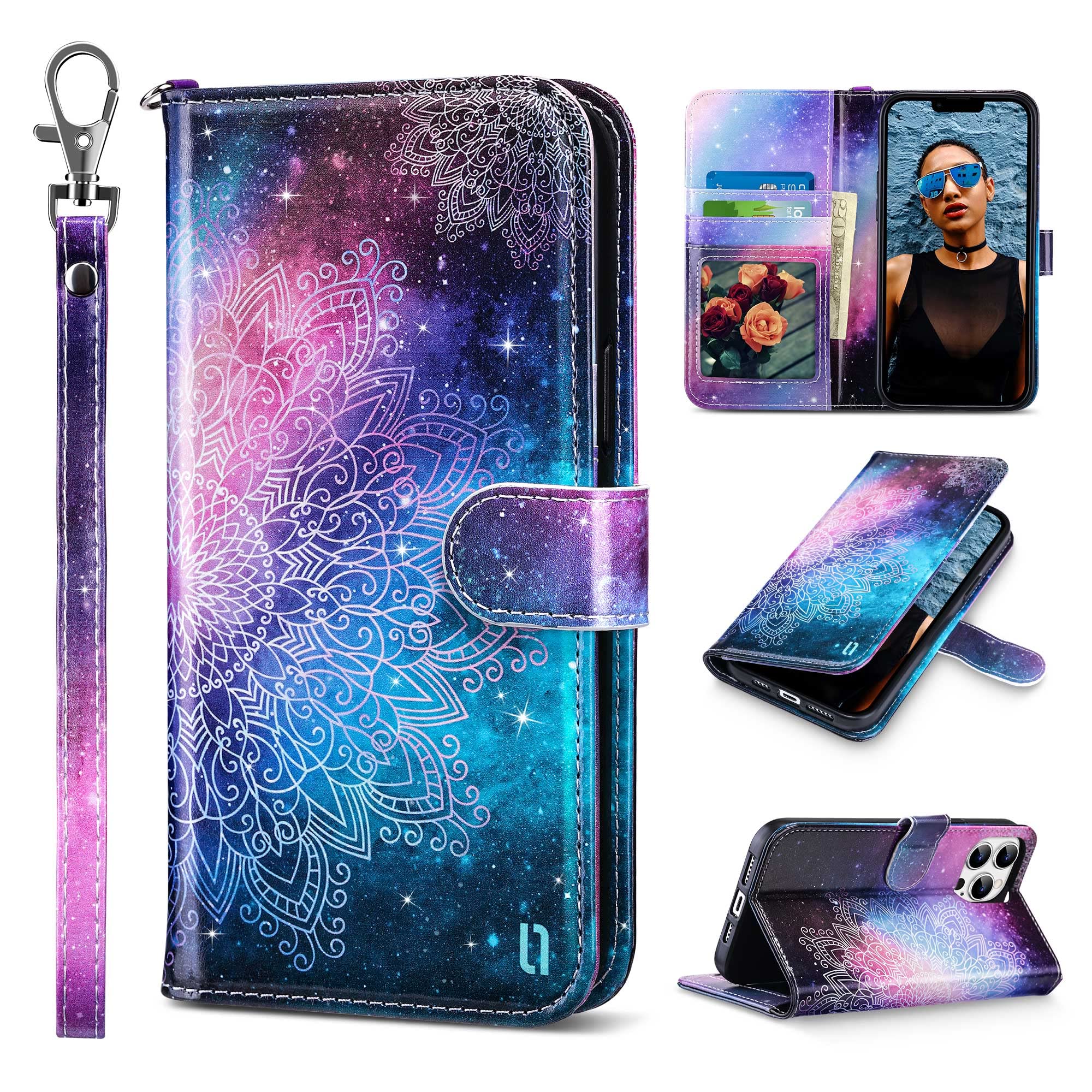 ULAK iPhone 13 Pro Max Wallet Case - 6.7 Inch PU Leather Flip Cover with Credit Card Slots & Kickstand | Shockproof Protective Phone Case for Women | Mandala Design | Perfect for Work, Travel & Daily Use