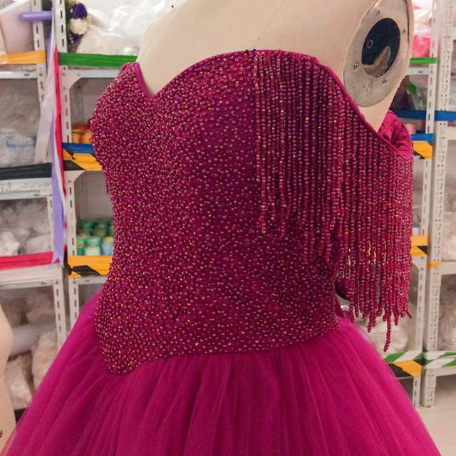 Elegant Burgundy Wedding Dresses - Off Shoulder Ball Gown with Tassel Details for Brides, Prom, Evening Gala & Special Occasions