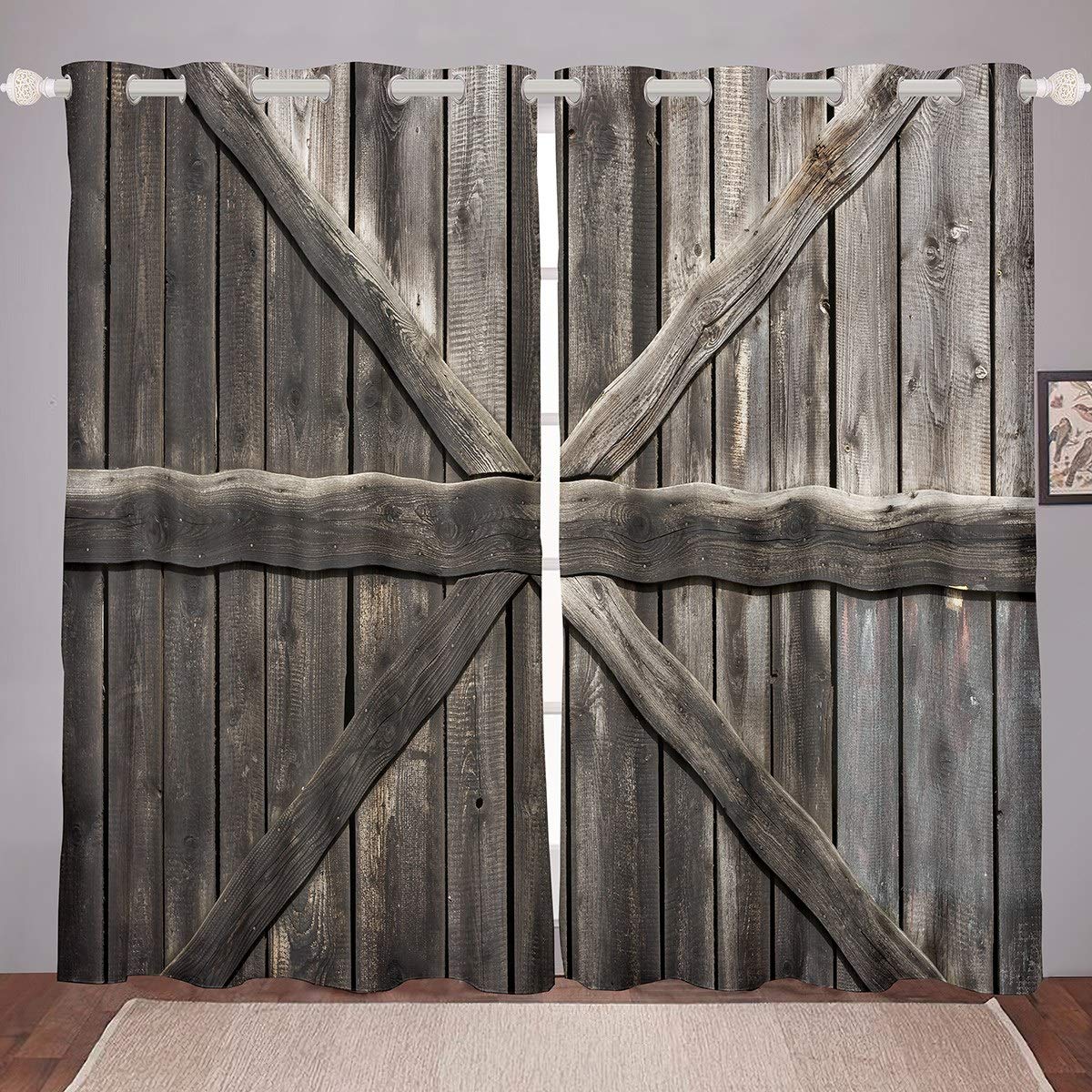 Rustic Farmhouse Curtains - Old Wooden Barn Door Design Blackout Drapes for Bedroom & Living Room, 42x84 Inch, 2 Panels - Perfect for Countryside, Vintage & Rural Home Decor