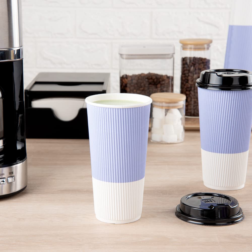 20oz Insulated Double Wall Corrugated Coffee Cups - 250 Pack Light Purple Ripple Paper Cups with Secure Grip | Eco-Friendly Restaurantware | Perfect for Coffee Shops, Cafés & Office Break Rooms
