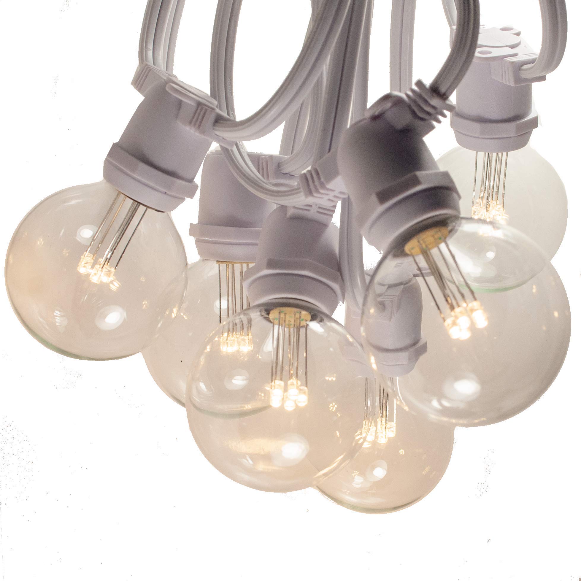 50 Foot C9 Commercial LED G50 Globe String Lights - 40 Clear 2 Inch .6 Watt Bulbs with White Wire - Outdoor Patio, Garden, Christmas & Holiday Decorations