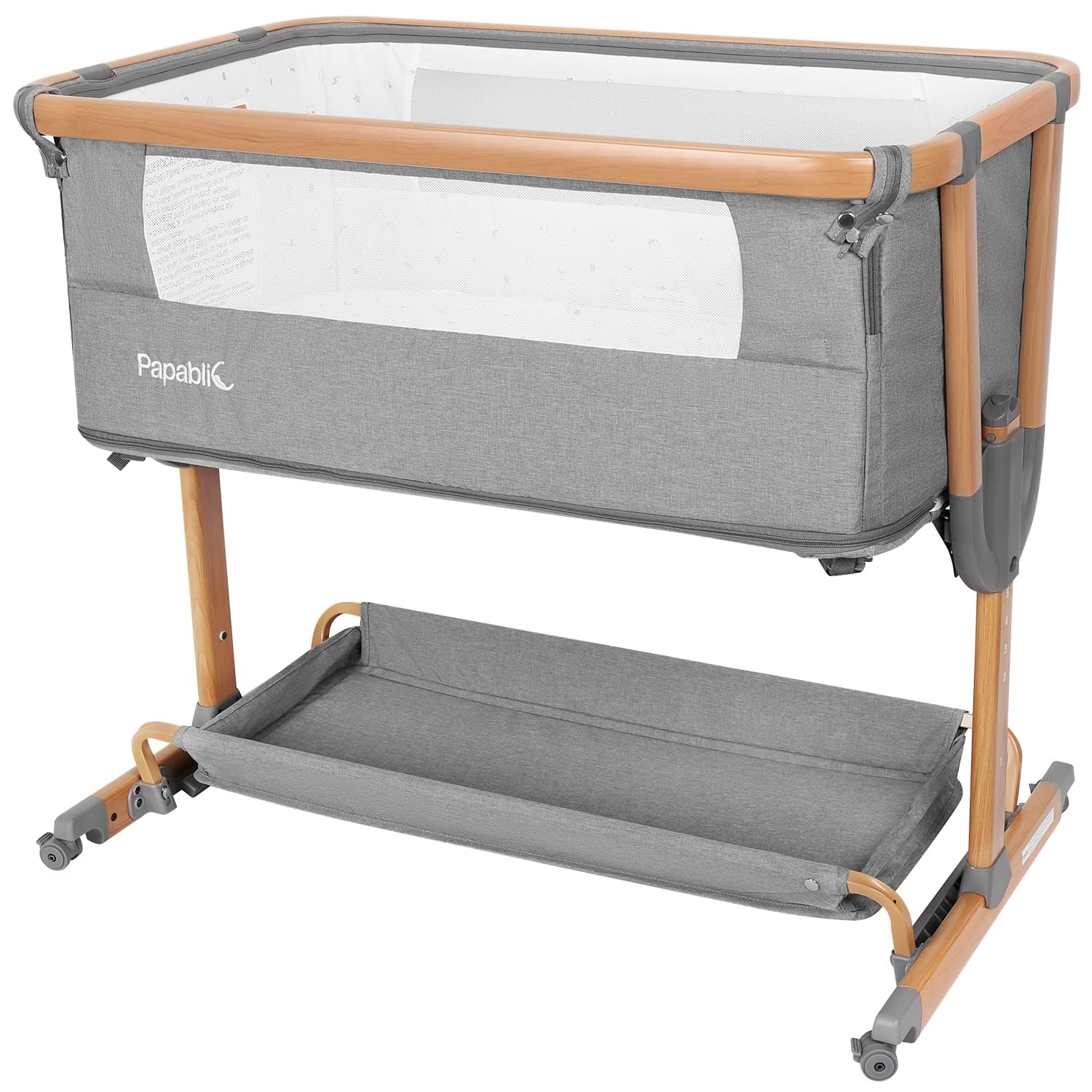 Papablic 4-in-1 Adjustable Baby Bassinet & Bedside Sleeper with Storage Basket, Playard, Mattress & Travel Bag - Portable Infant Crib for Nursery, Bedroom & Travel