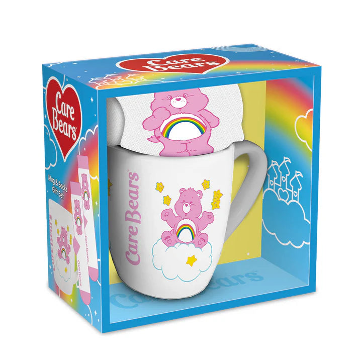 Cheer Bear Mug and Sock Gift Set for Women - Cute Care Bears Themed Coffee Cup & Cozy Socks - Perfect for Birthday Gifts, Christmas Presents & Self-Care Moments