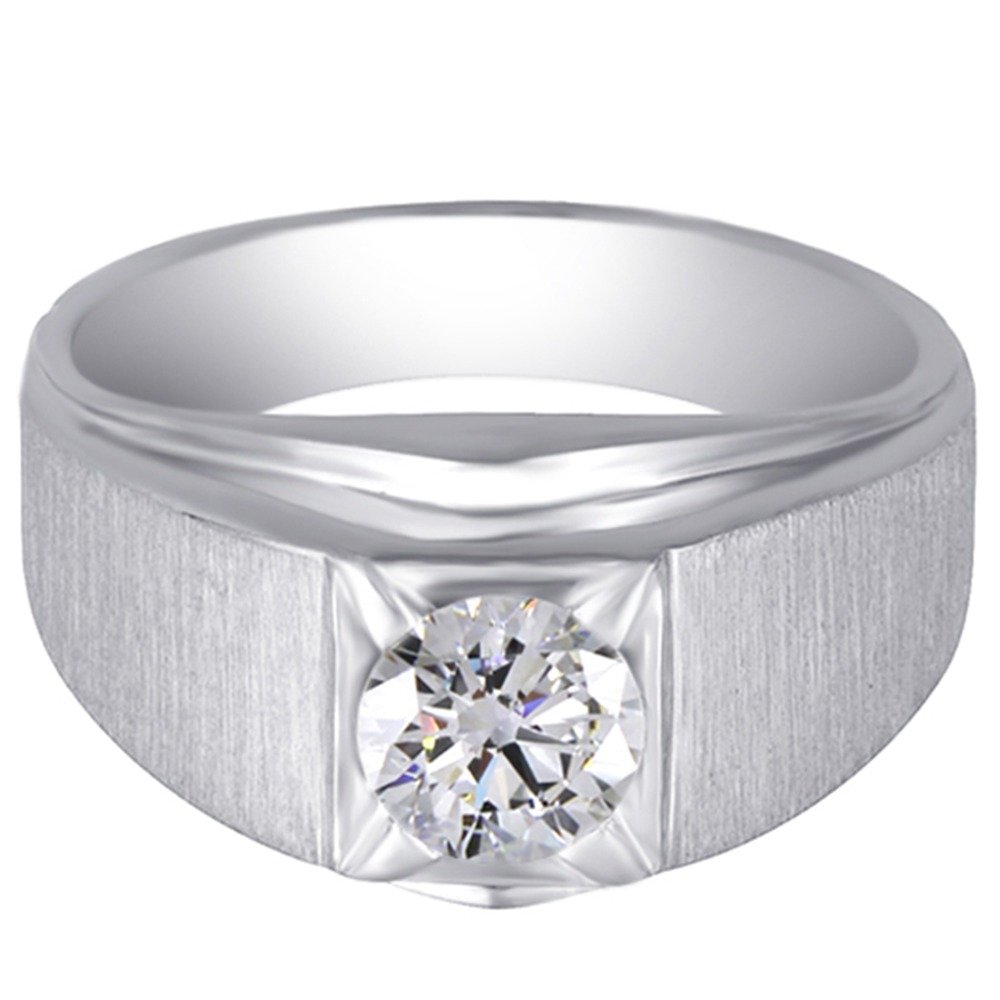1 Carat Moissanite Round Brilliant Solitaire Ring for Men - 14K Gold Over Sterling Silver Wedding Band, Anniversary & Father's Day Jewelry Gift - Perfect for Engagements, Proposals & Special Occasions