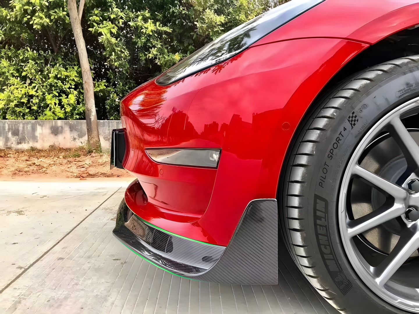 Premium Real Carbon Fiber V-Style Aero Front Lip Spoiler for Tesla Model 3 (2017-2023) - Enhance Style & Aerodynamics for Street & Track Performance