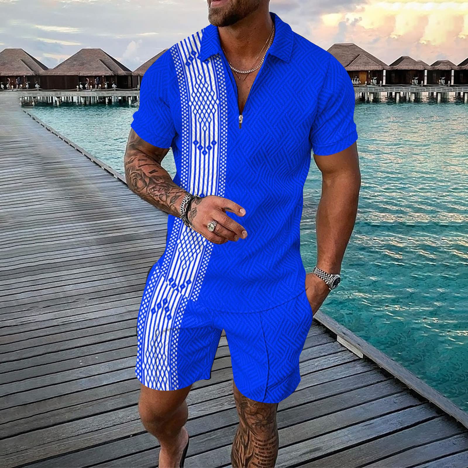 Men's 2-Piece Tracksuit Set - Short Sleeve Polo Shirt & Athletic Shorts | Summer Casual Gym Outfit | Breathable Sportswear for Workouts, Running & Lounge Wear