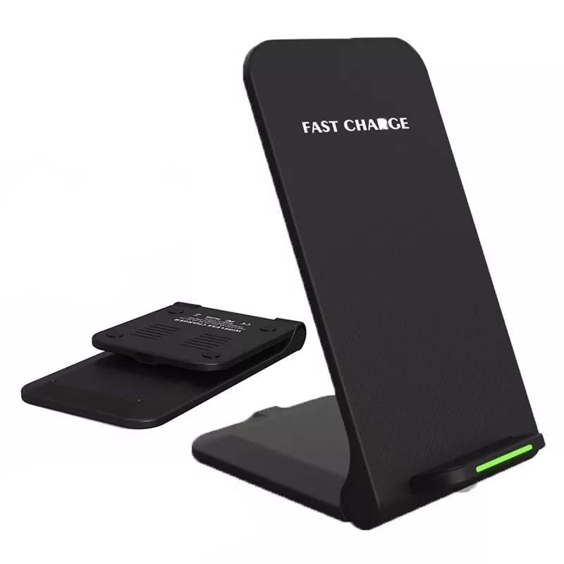 Foldable 15W Qi Fast Wireless Charger Stand - Universal Portable Charging Dock for iPhone, Huawei, Xiaomi, Samsung, HTC | LED Indicator & Type-C Cable (No AC Adapter) | Perfect for Home, Office & Travel