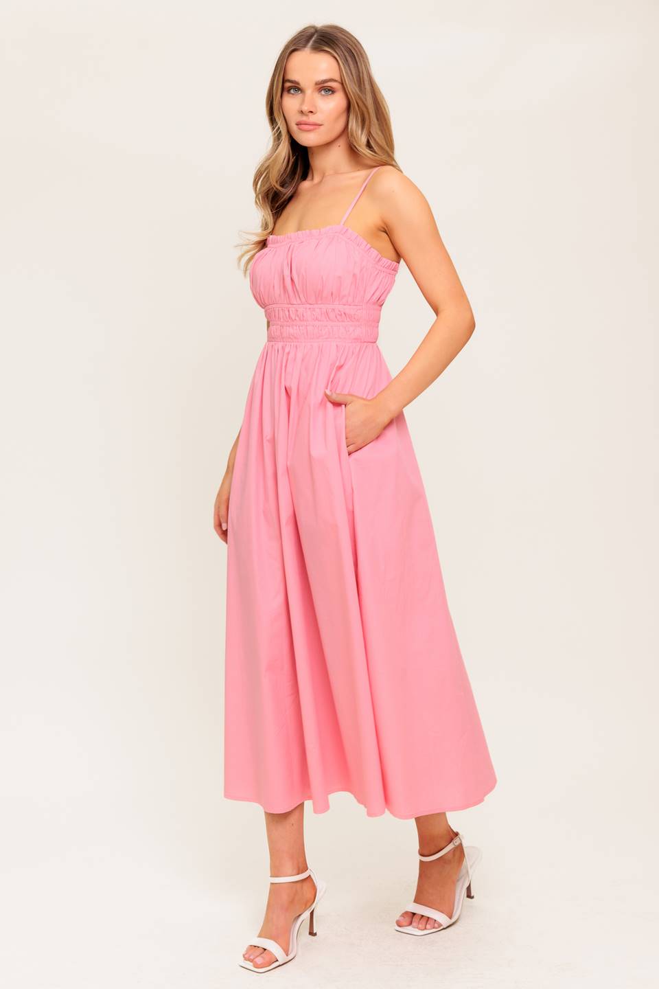 Heartland Sunset Midi Dress in Pink - Flowy Summer Dress for Beach, Vacation & Casual Outings