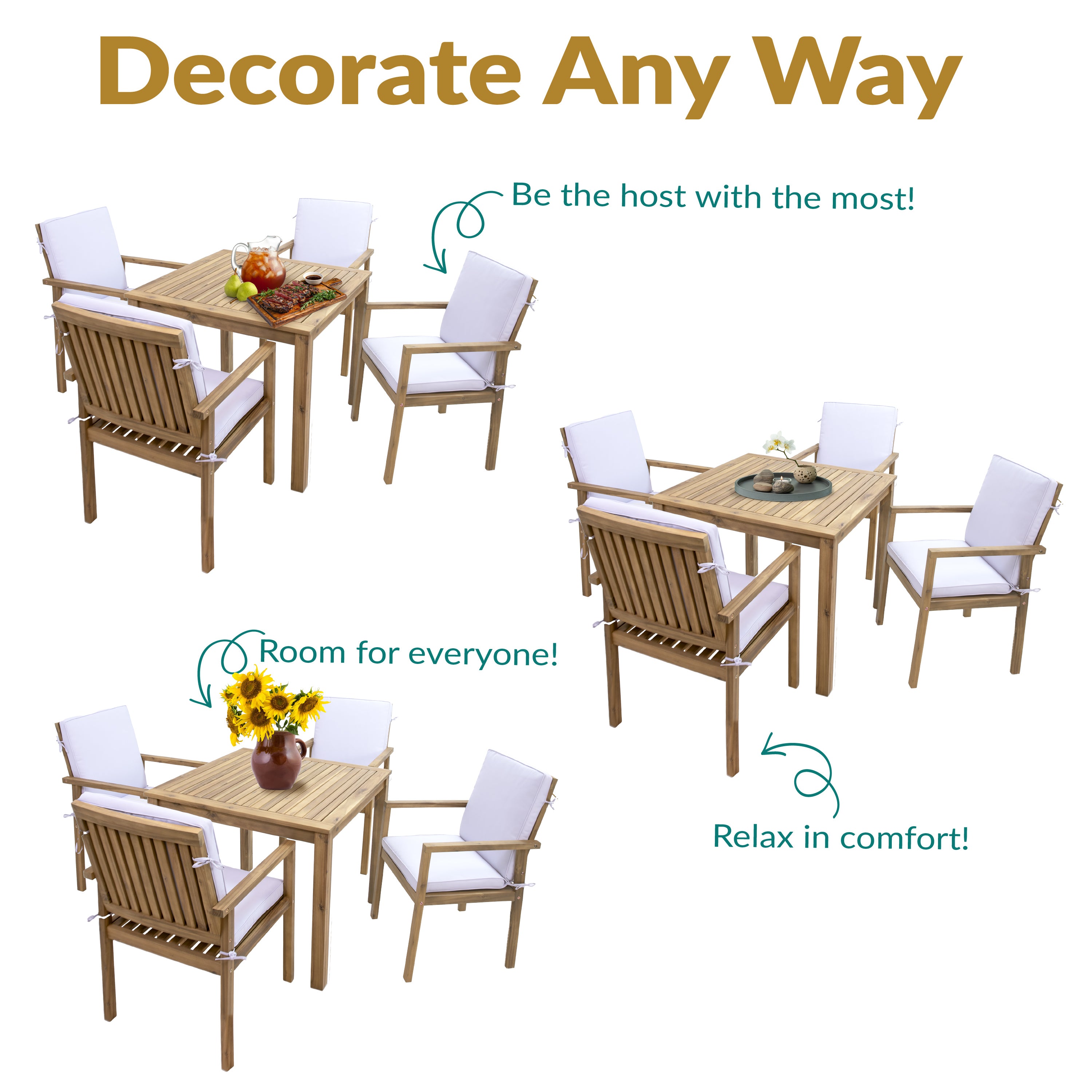 Sunnydaze Rodanthe 5-Piece Outdoor Dining Set with Weather-Resistant Chairs & Cushions - Perfect for Patio, Garden, Backyard & Poolside Entertaining
