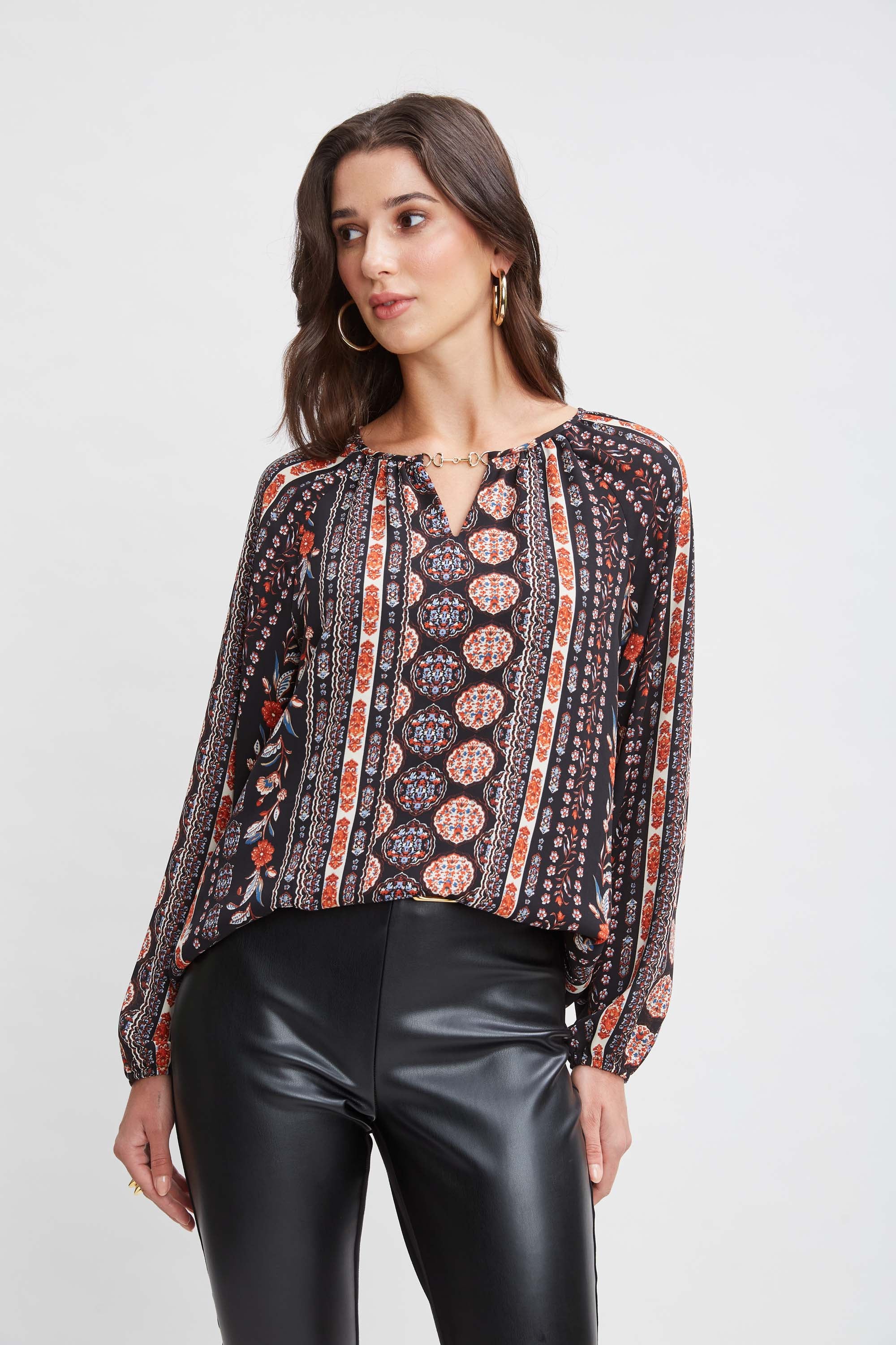 T Tahari Garden Keyhole Shirt for Women - Elegant Floral Print Blouse with Keyhole Neckline | Perfect for Office Wear, Date Nights & Spring Outfits