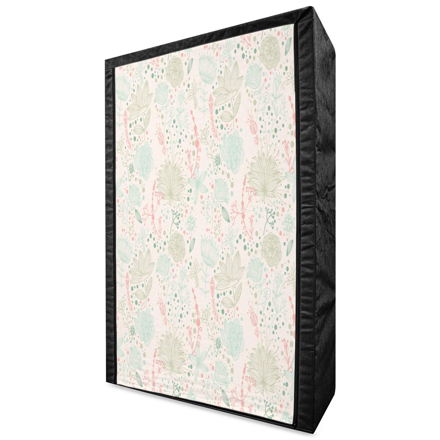 Ambesonne Floral Portable Fabric Wardrobe - Vintage Greenery Dotted Design Clothing Organizer with Shelves, 42.5 Inch Closet Storage in Pale Mint Green | Perfect for Bedroom, Dorm, Apartment & Small Space Organization