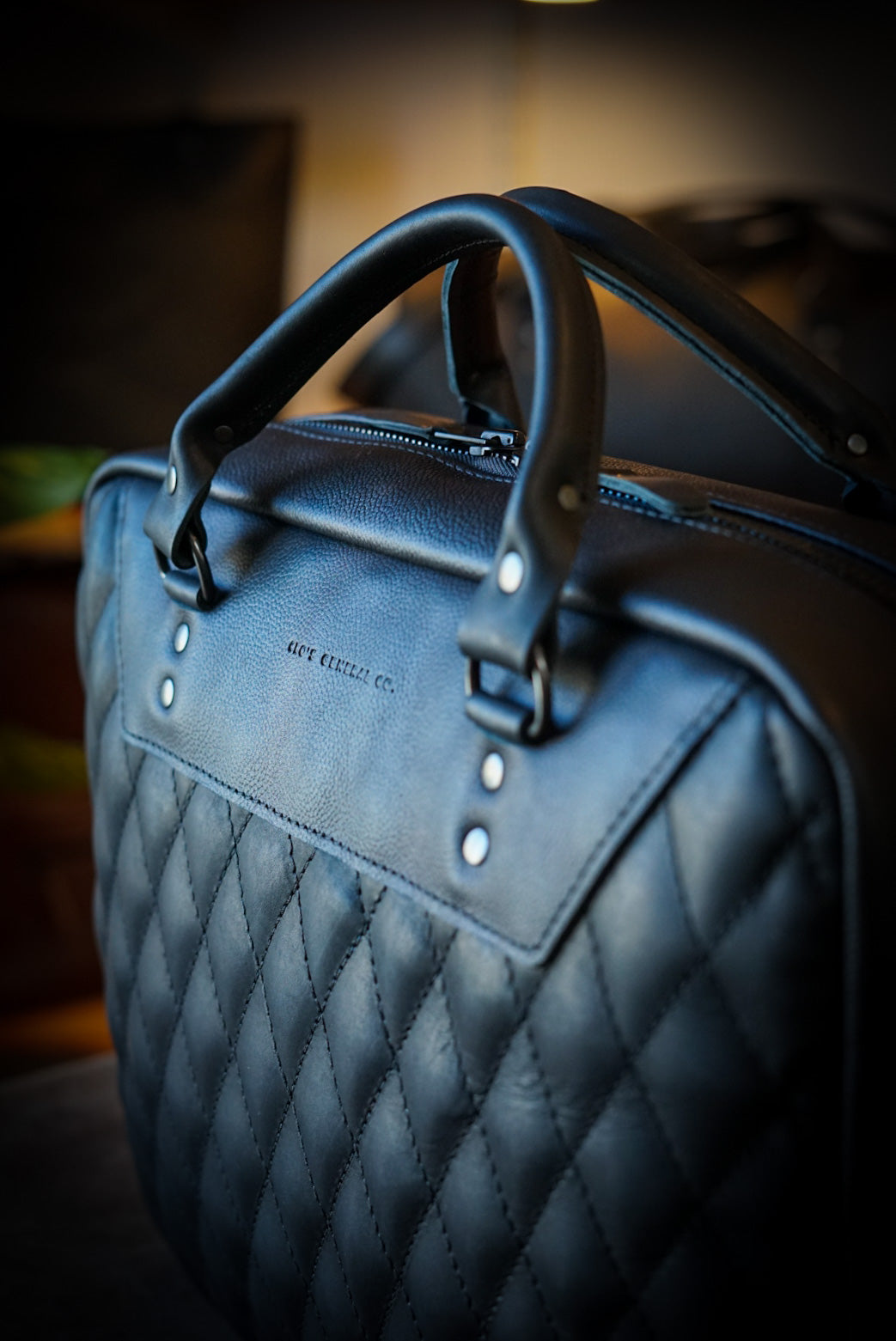 Premium Business Bag - Diamond Stitch Two-Tone Design (Flat Black & Pebbled Black) - Perfect for Office, Work Commute & Professional Meetings