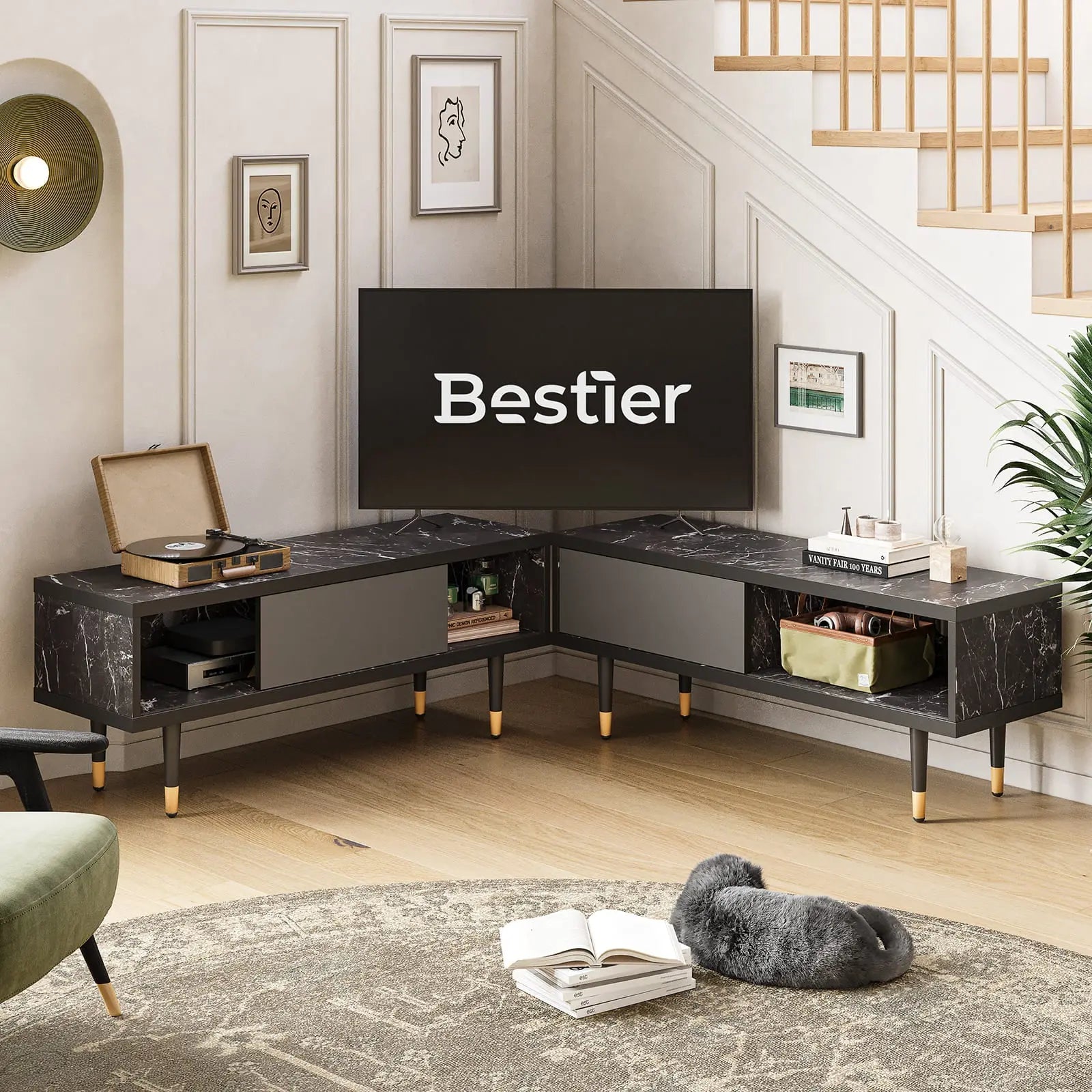 Bestier Mid Century Modern TV Stand for 85 inch TVs - 2-in-1 Long Entertainment Center TV Cabinet with Storage for Living Room, Home Theater & Family Room
