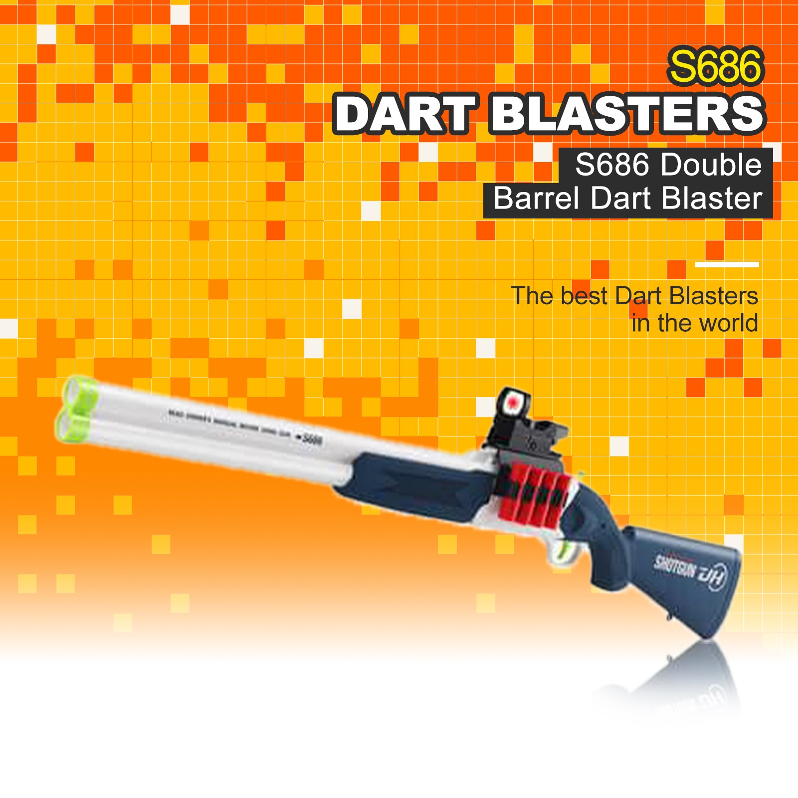 S686 Double Barrel Dart Blaster Toy Gun - Foam Dart Blaster for Outdoor Games, Nerf Battles & Backyard Fun - Perfect for Kids, Teens & Adults (Ages 8+)
