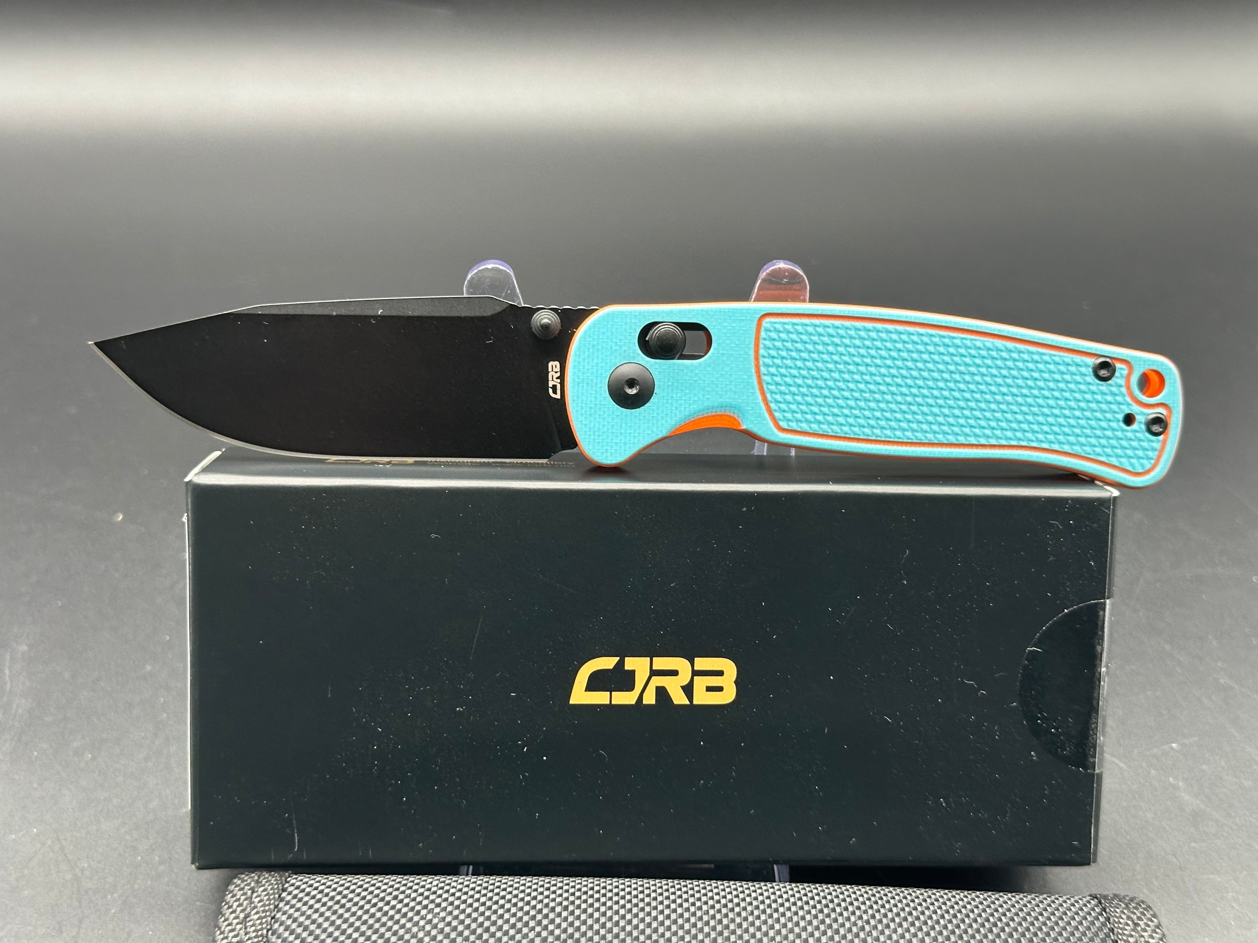 CJRB SHALE Folding Pocket Knife - Blue/Orange G10 Handle, Black PVD Coated AR-RPM9 Steel Blade | EDC, Outdoor Camping, Hiking & Survival Tool