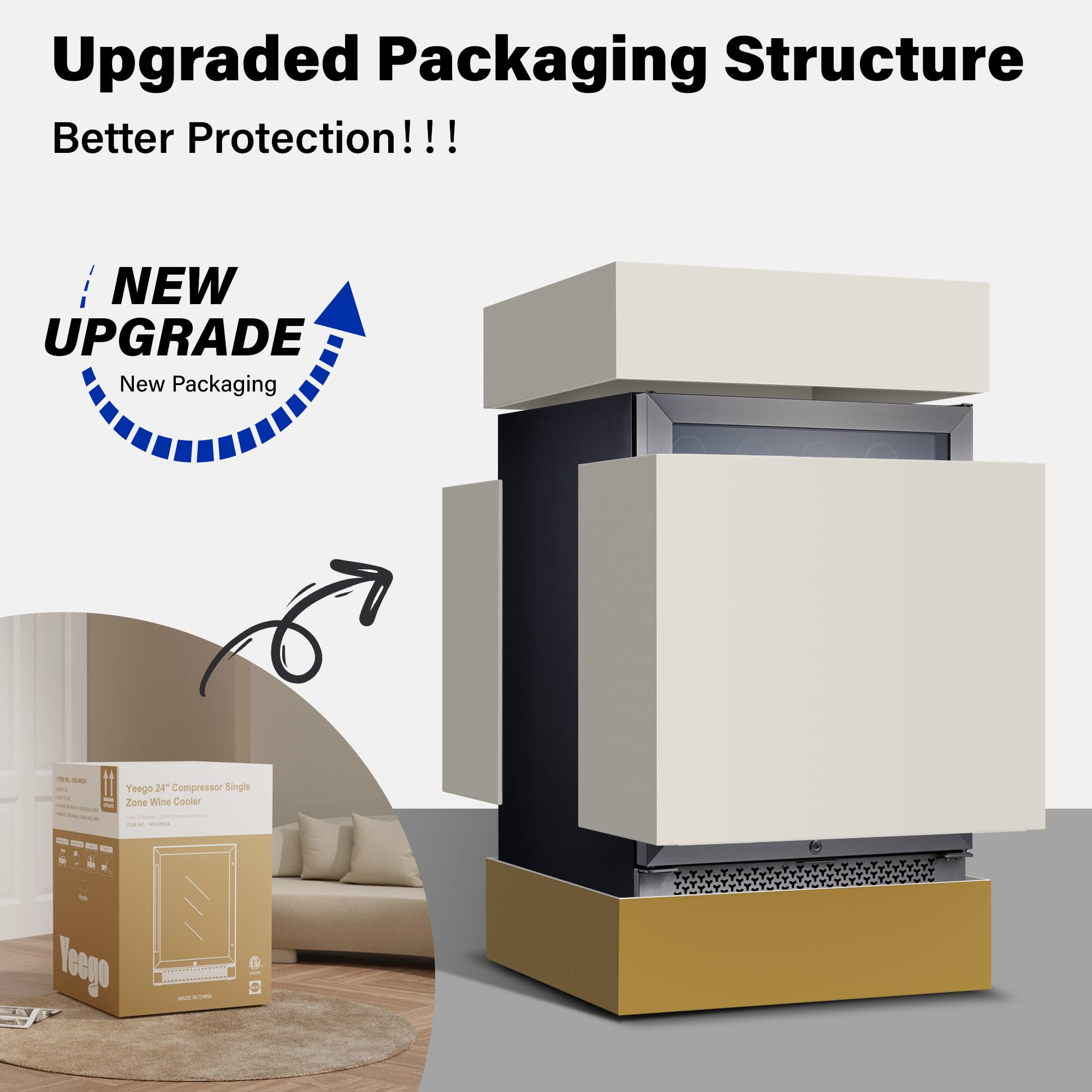 24 Inch Wine Cooler Refrigerator - 52 Bottle Capacity, Upgraded Compressor for Consistent Temperature, Low Noise & Fast Cooling, No Fog Design - Perfect for Home Bars, Restaurants, and Wine Cellars