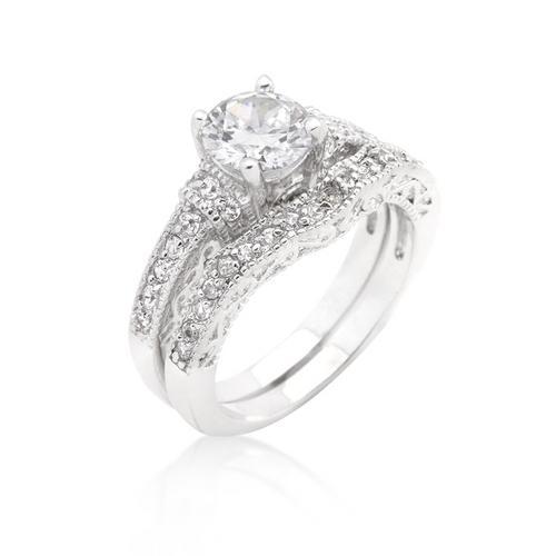 Art Deco Round Cut Bridal Wedding Ring Set - Vintage Inspired Engagement & Wedding Band for Women - Perfect for Proposals, Anniversaries & Romantic Occasions