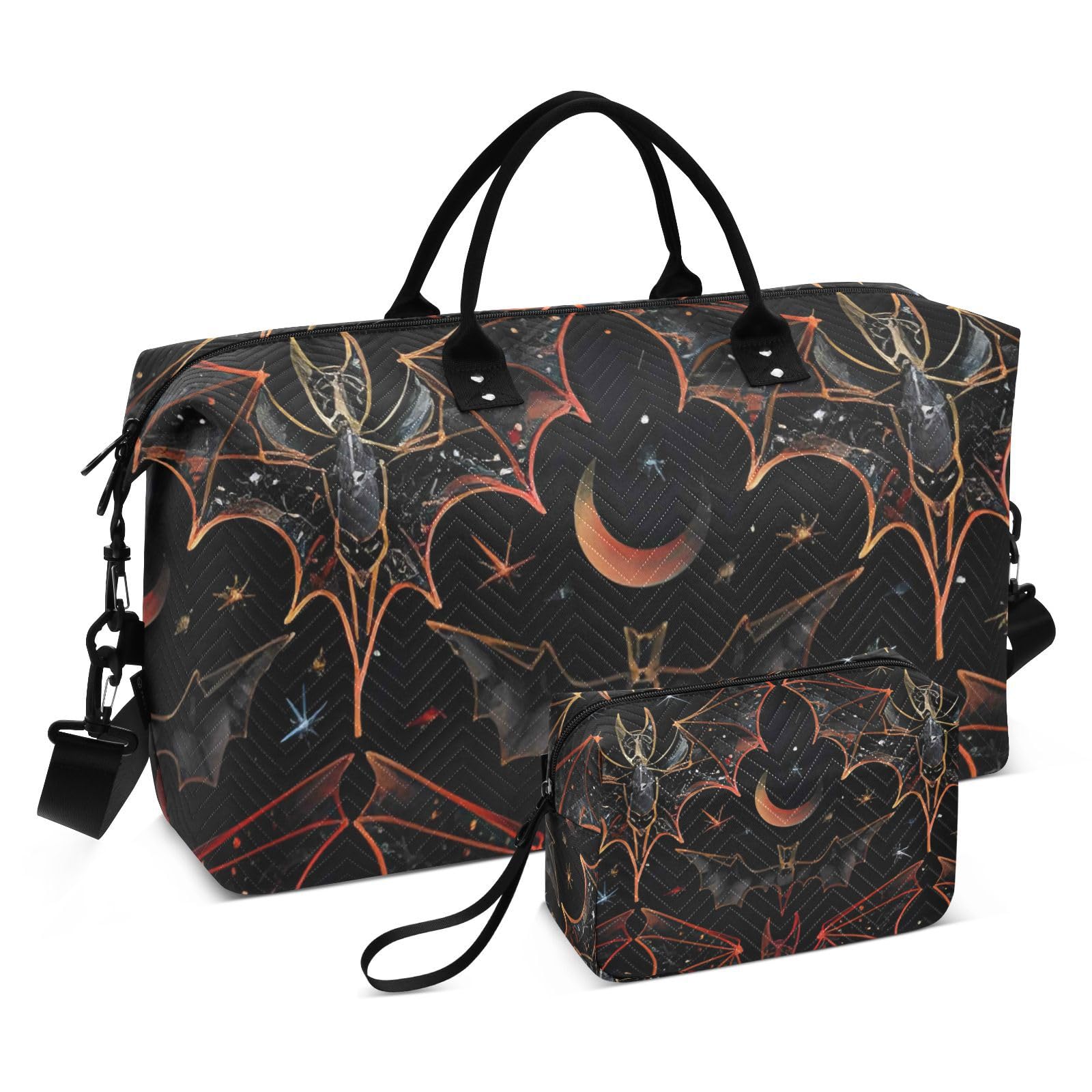 Gothic Bat Print Weekender Duffle Bag for Women - Gym, Swim & Travel Tote with Detachable Toiletry Pouch | Perfect for Workouts, Beach Trips & Weekend Getaways