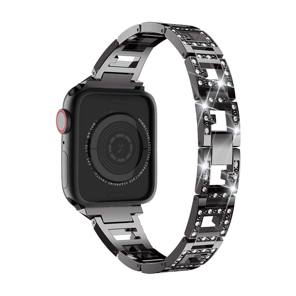 Mtozon Bling Bands Compatible with Apple Watch 41mm (Series 8/7), 40mm (SE/6/5/4), 38mm (Series 3/2/1) - Women's Replacement Metal Bracelet, Breathable Wristband for Ladies - Black | Perfect for Workouts, Office Wear & Everyday Fashion Accessory