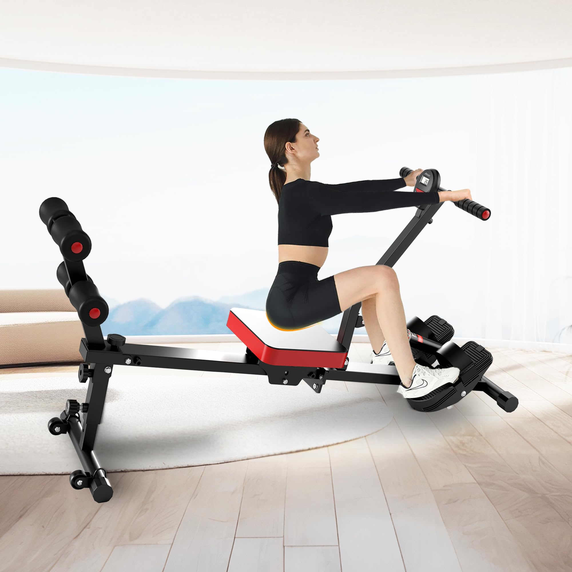 **Magnetic Rowing Machine for Home Workout - Adjustable 8-Speed Resistance, Supports 265 LBS - Fat Burning & Muscle Sculpting - Phone/Tablet Holder - Perfect for Cardio & Strength Training**