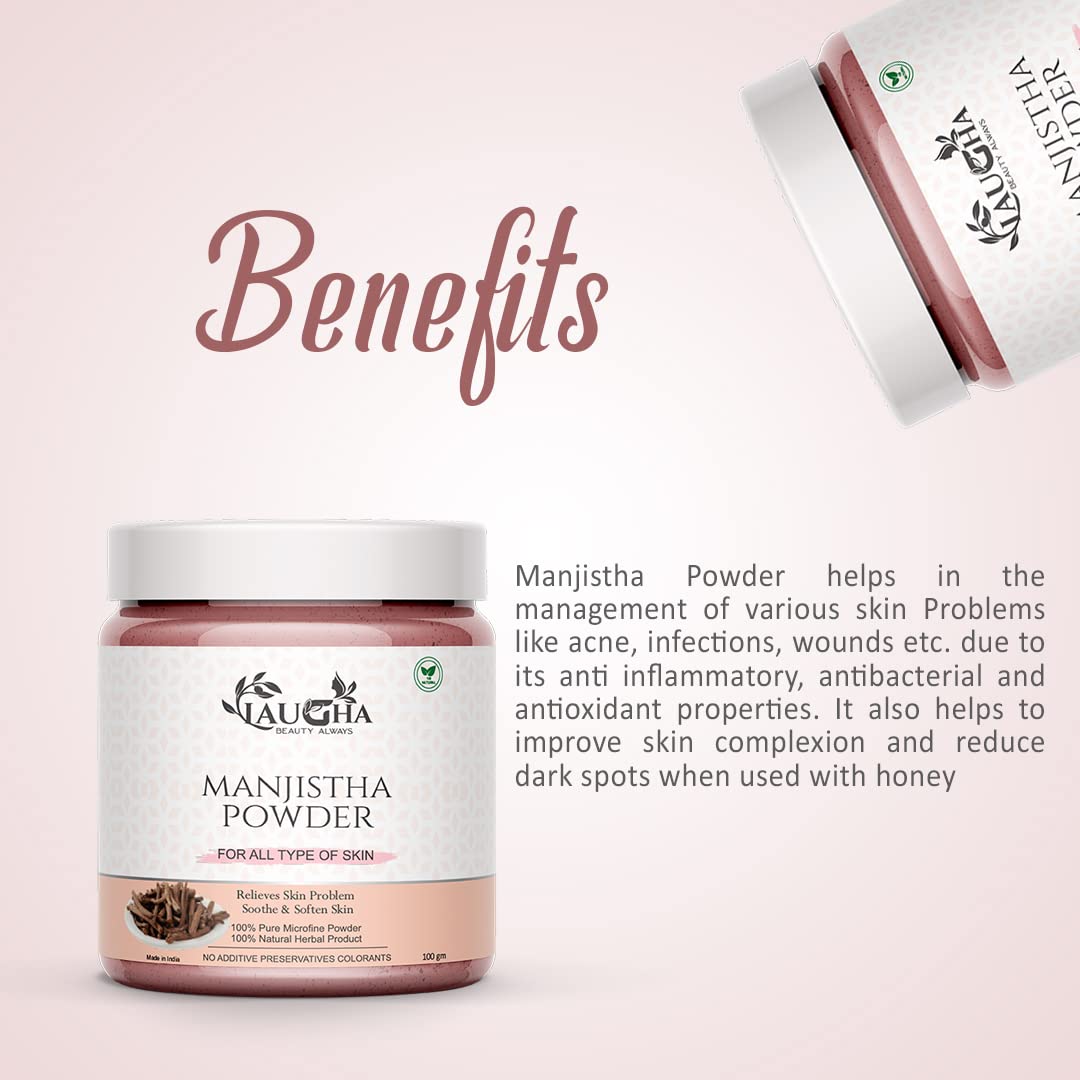 Organic Manjistha (Rubia Cordifolia) Powder - 100% Pure Natural Hair & Skin Care Treatment - 100g (Pack of 2 Jars, Total 200g) - Promotes Healthy Hair Growth & Glowing Skin - Perfect for DIY Beauty Masks & Ayurvedic Remedies