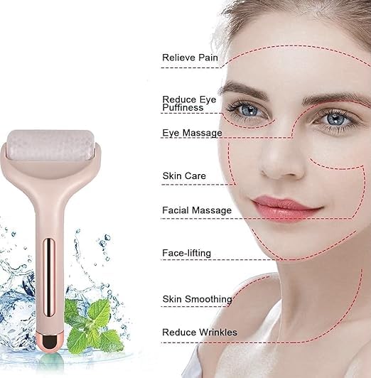 SD Enriching Beauty Ice Roller for Face - 2 in 1 Cooling Face Massager & Eye Roller for Puffy Eyes, Migraine Relief, Wrinkle Reduction & Muscle Soreness - Skin Care Tools for Glowing Complexion | Perfect for Morning Routine, Post-Workout Recovery & Spa Treatments