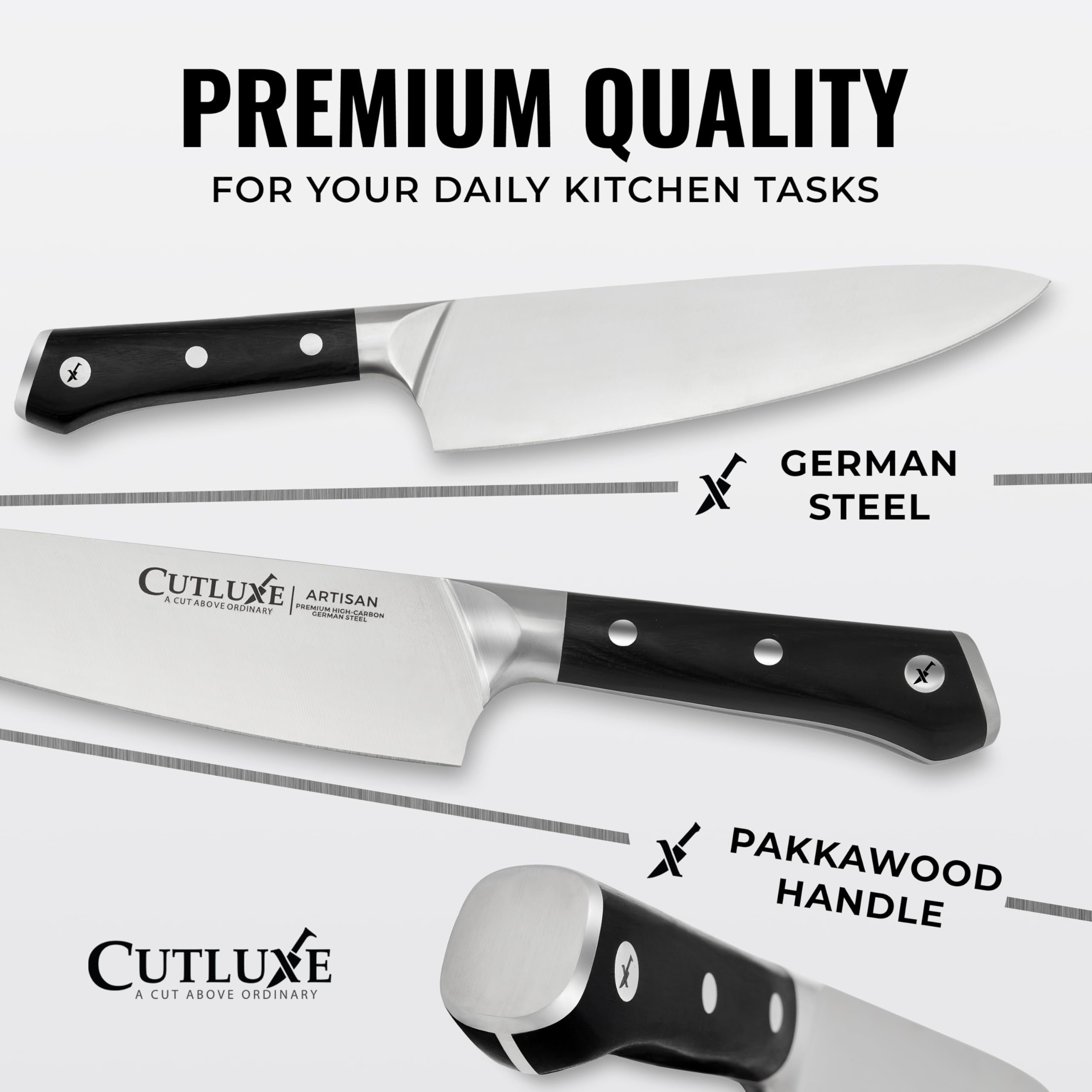 Cutluxe 15-Piece Professional Chef Knife Set with Walnut Wood Block - Ultra Sharp High Carbon German Stainless Steel Knives, Full Tang Kitchen Knife Set - Perfect for Home Chefs & Culinary Enthusiasts