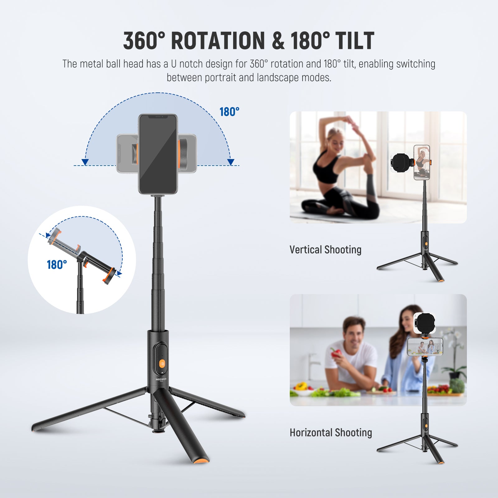 NEEWER BASICS PA992 Quick Release Selfie Stick Tripod for iPhone & Android Phones - Portable Travel Tripod Stand for Vlogging, YouTube Videos & Group Photos