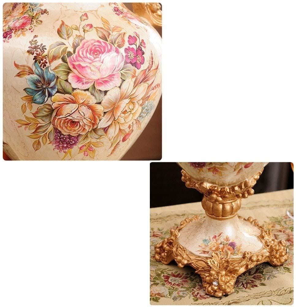 European-Style Retro Resin Large Flower Vase - Hand-Painted Tall Decorative Vase for Living Room, Dining Table, Bedroom, Office & Hotel Decor (41×28cm, White) - Perfect Wedding Gift & Home Centerpiece for Parents