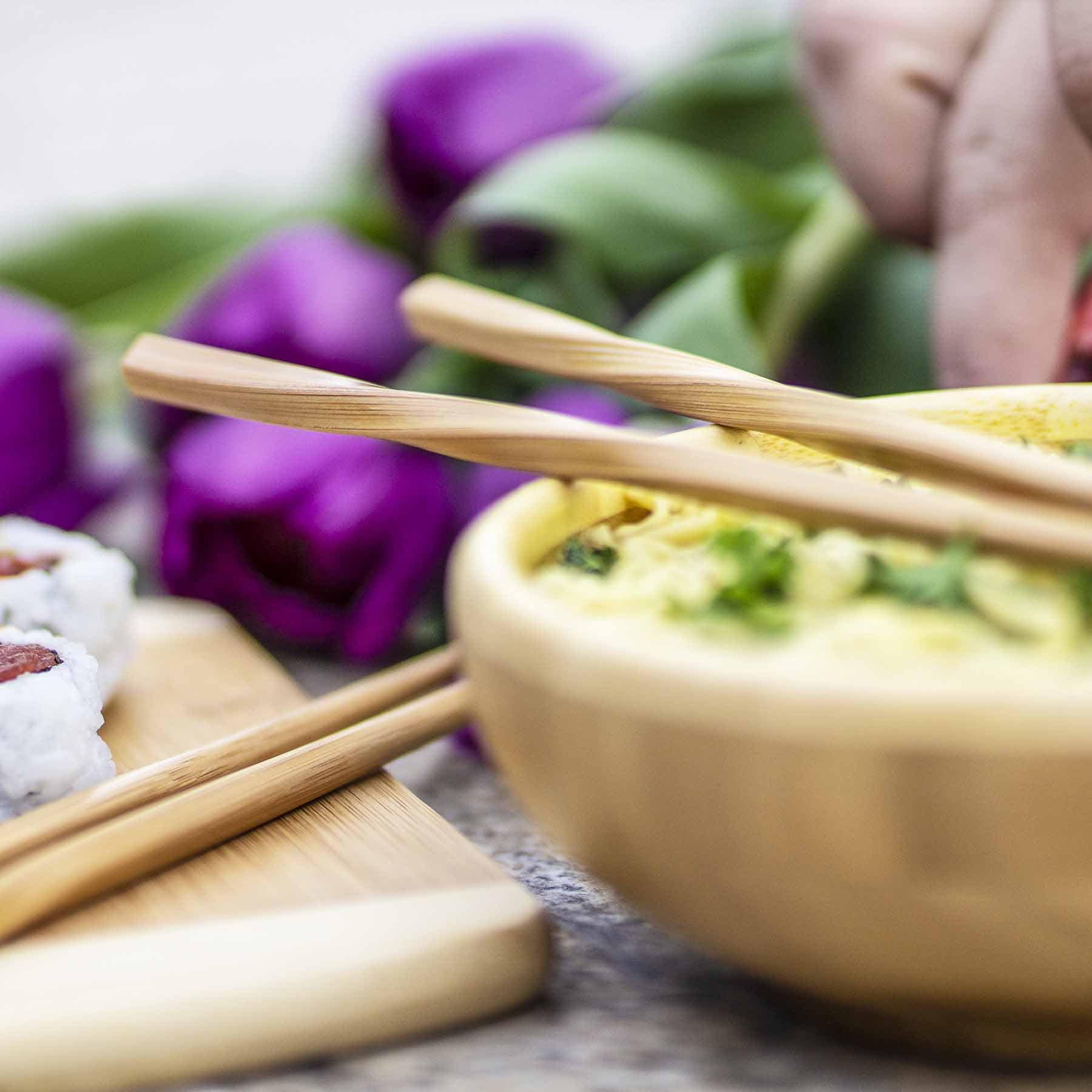 Eco-Friendly Reusable Bamboo Chopsticks Set of 5 Pairs - Sustainable Kitchenware for Asian Cuisine, Camping & Travel