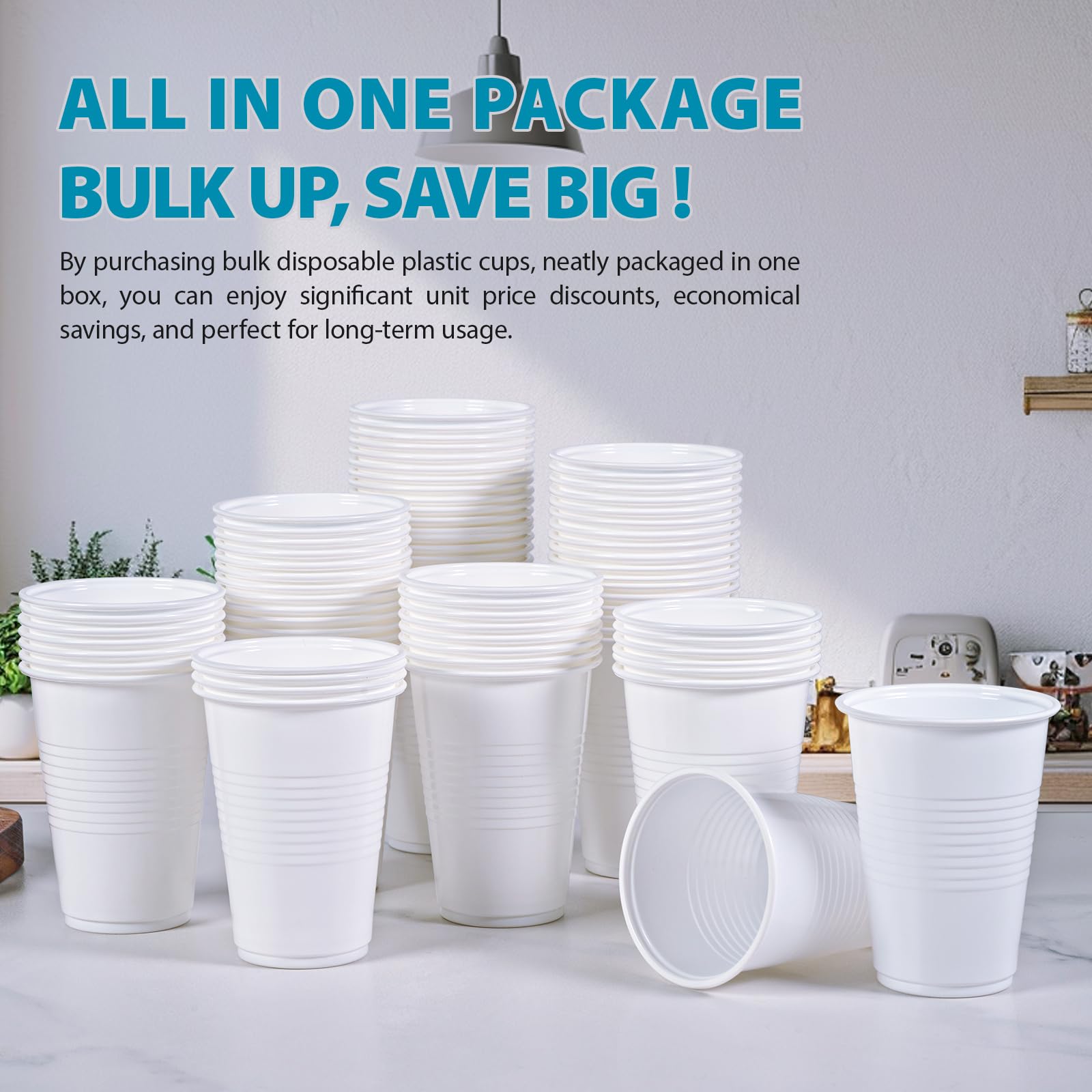 Lilymicky 2000 Pack 9 oz White Plastic Cups - Disposable Drinking Cups for Parties, Picnics, Events | Bulk Pack of 9 Ounce Cups for Birthday Celebrations, BBQs, Office Use & Family Gatherings