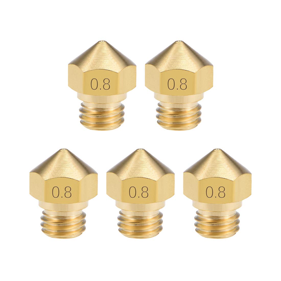 uxcell 0.8mm 3D Printer Nozzle Head - M7 Thread Brass Replacement (5 Pack) for Creality Ender 3, CR-10, Prusa - High Precision Printing & Smooth Filament Flow