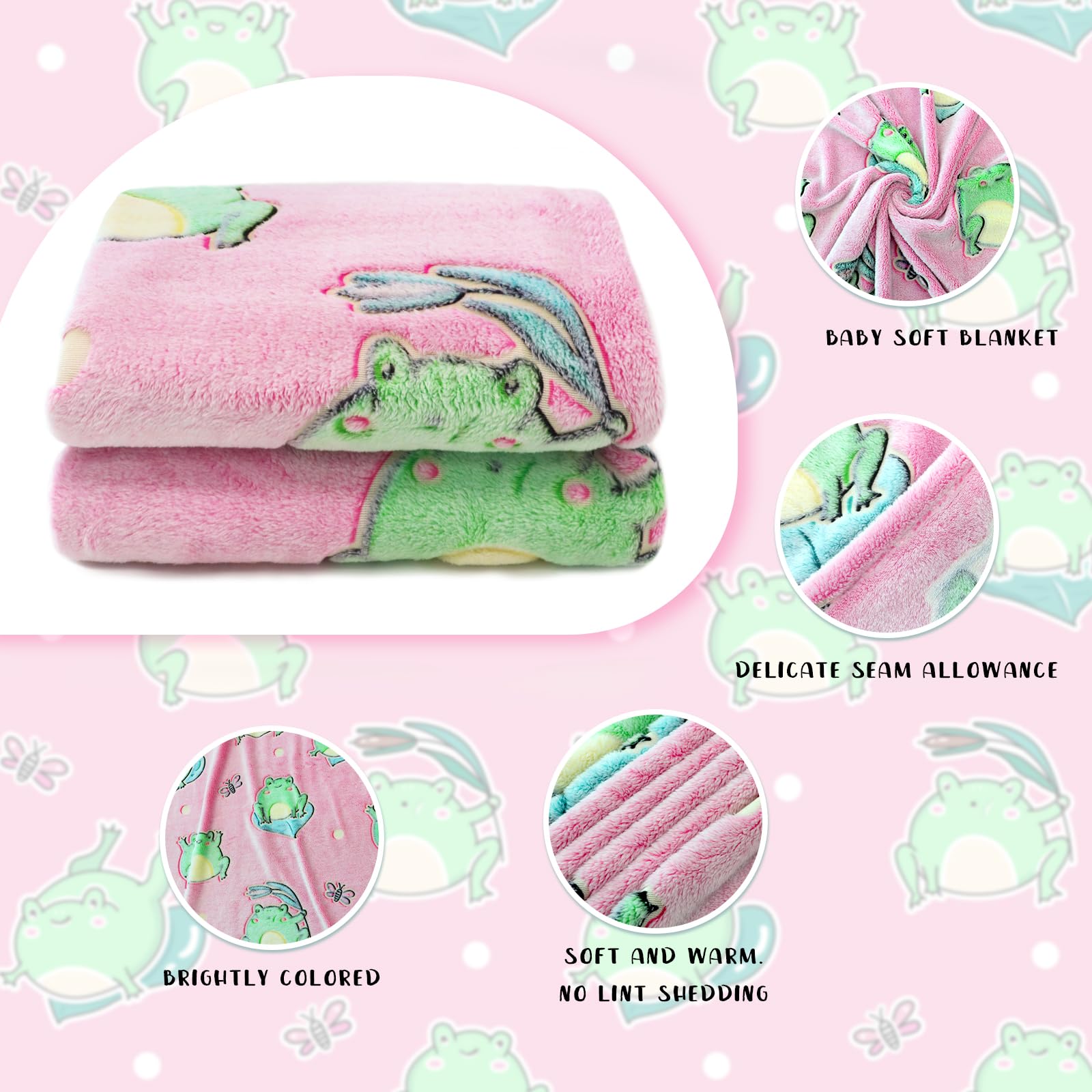 Glow in The Dark Frog Blanket - Soft Fleece Throw for Kids & Women, Cute Pink Frog Gifts for Birthday, Christmas - Perfect for Bedroom, Nursery, Movie Nights & Cozy Evenings