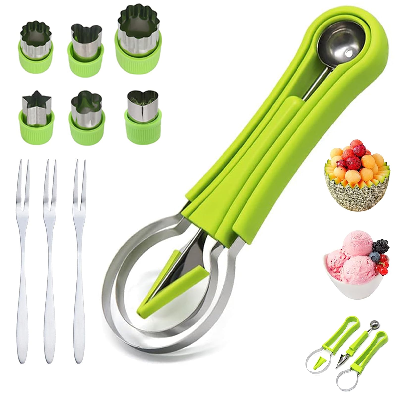 12-Pack Watermelon Cutter Set - 4-in-1 Stainless Steel Fruit Slicer, Melon Baller, Seed Remover & Peeler - Kitchen Gadgets for Easy Fruit Preparation - Perfect for Summer BBQs, Fruit Platters & Healthy Snacking