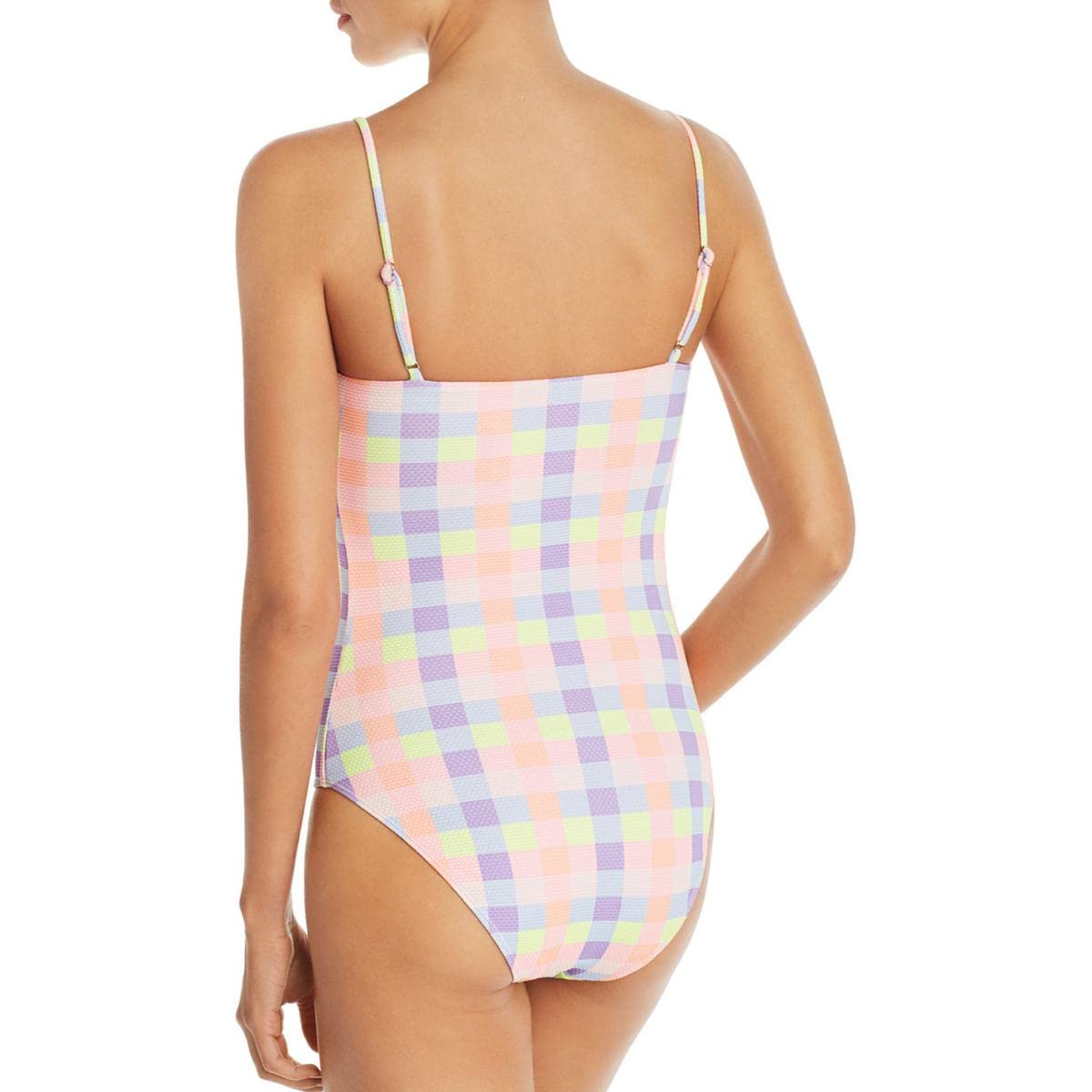PAPER London Women's Sting Ray Check Print One-Piece Swimsuit - Pink & White Swimwear for Beach, Pool & Vacation | Trendy Bathing Suit for Summer