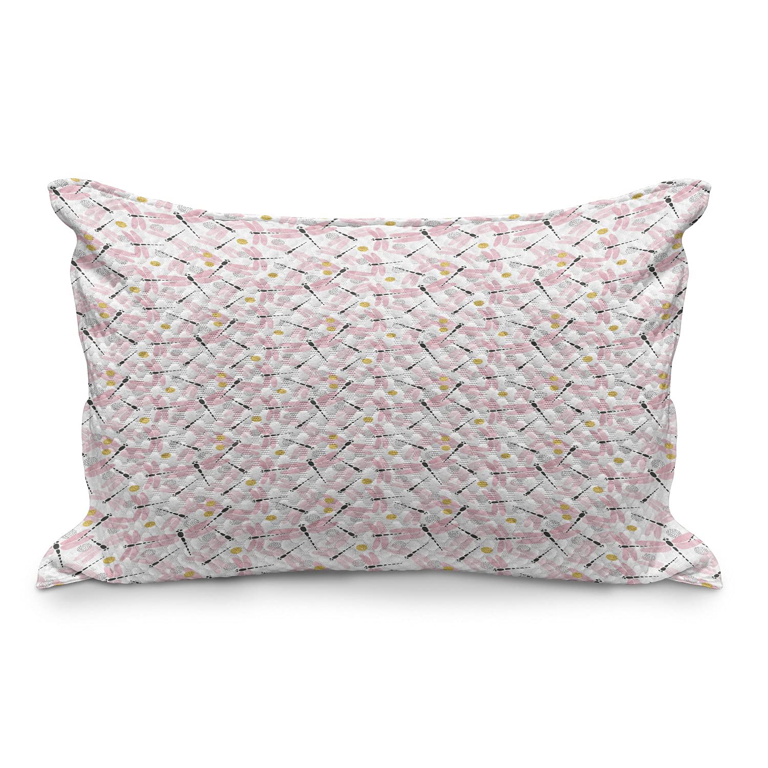 Ambesonne Dragonfly Quilted Pillow Cover - Pastel Art Vector Spring Insect Design on Plain Backdrop, Standard King Size Decorative Pillow Case (36