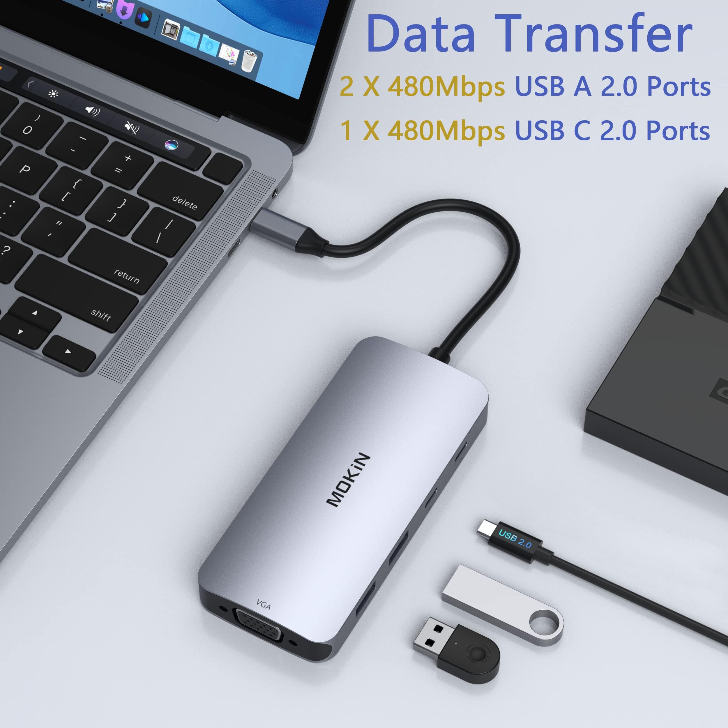 8-in-1 USB C Docking Station with Dual HDMI, DisplayPort & VGA, 100W PD, 3 USB 2.0 Ports - Quad Display USB C Hub for Dell, HP, Lenovo, ASUS, Microsoft - Perfect for Home Office, Remote Work & Multi-Monitor Setup