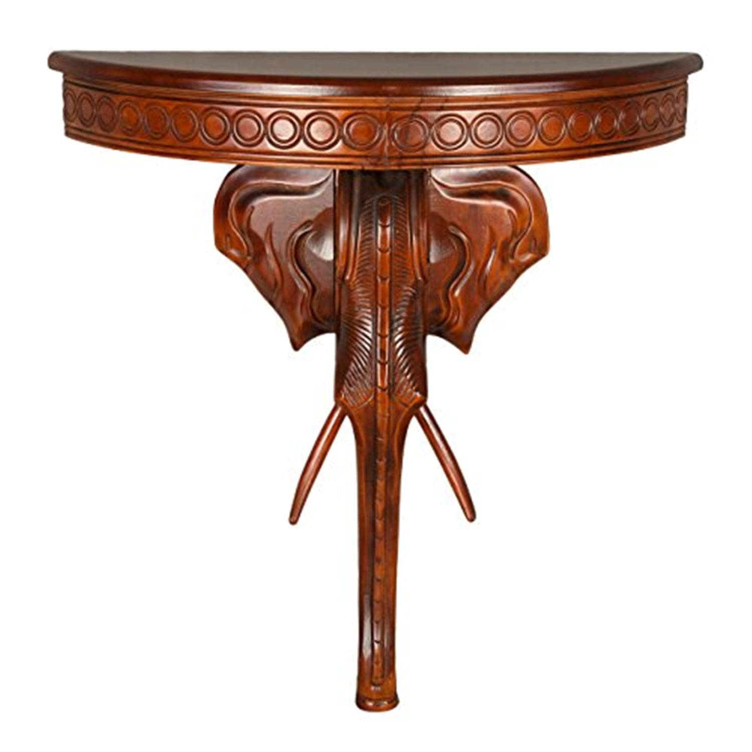 Exotic Elephant Carved Windsor Wall Table - Handcrafted Wooden Side Table for Living Room, Bedroom & Entryway Decor | International Caravan Furniture