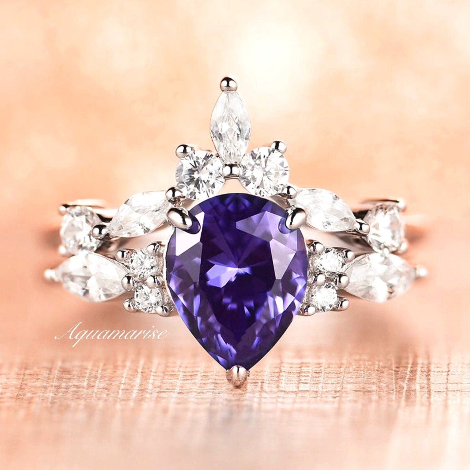 Evelyn Tanzanite Ring Set in Sterling Silver - Elegant Jewelry for Women, Perfect for Weddings, Anniversaries & Special Occasions