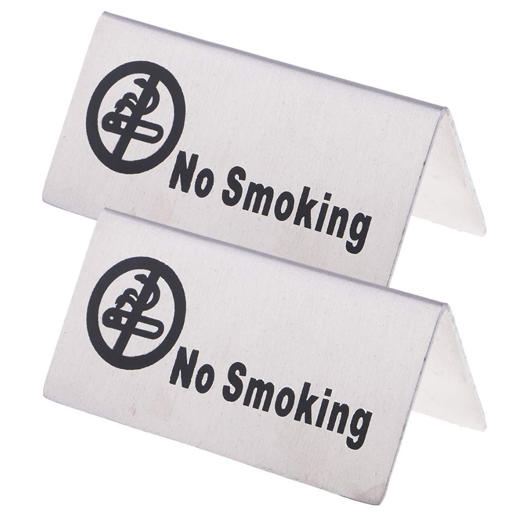 2 Pack Stainless Steel No Smoking Sign - Double Sided Tabletop Sign for Restaurants, Hotels, Offices - Perfect for Indoor & Outdoor Use in Public Spaces