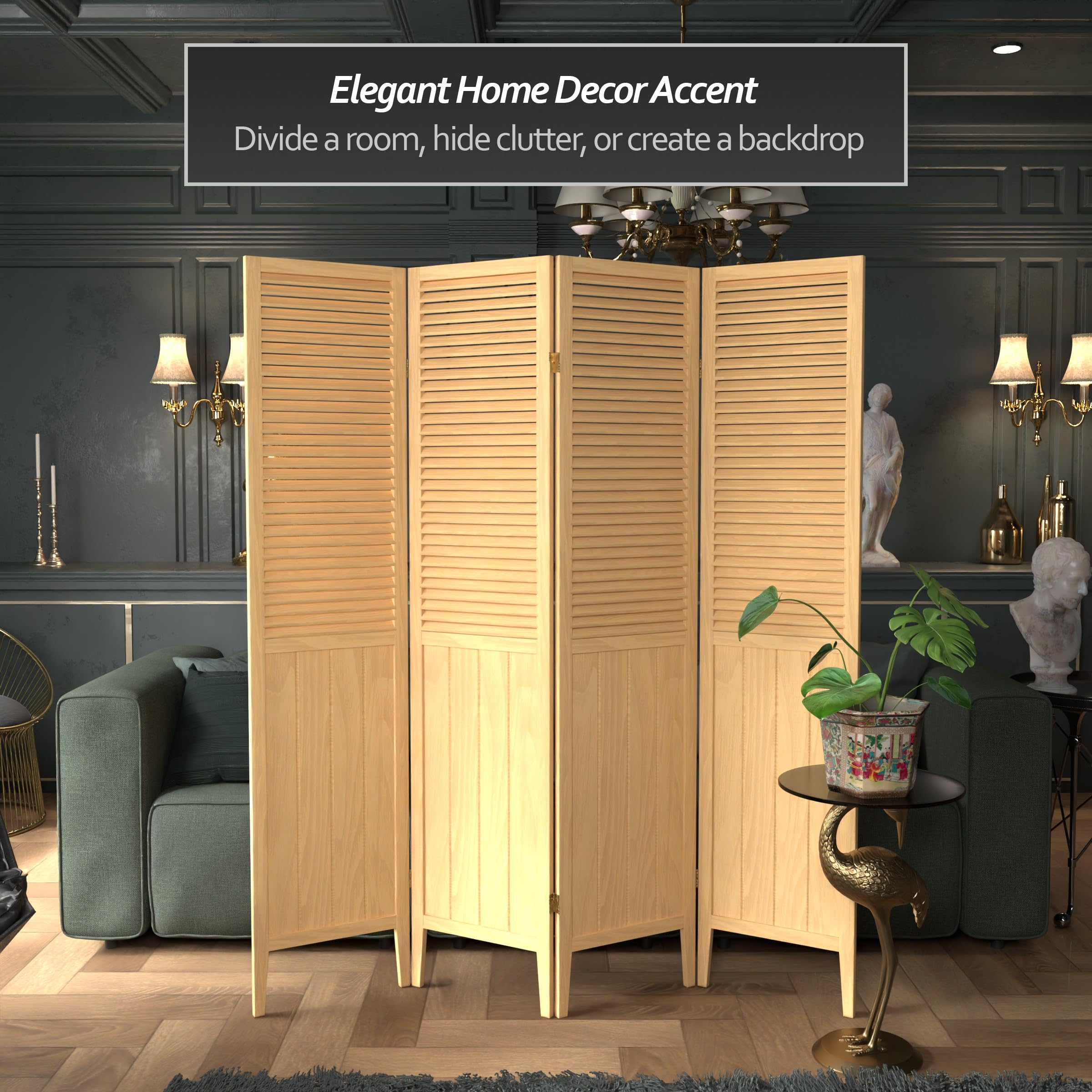 Red Lantern SS-BEAD-Natural-4P 4-Panel Natural Wood Room Divider Screen - Perfect for Home Decor, Office Partition & Asian-Inspired Spaces
