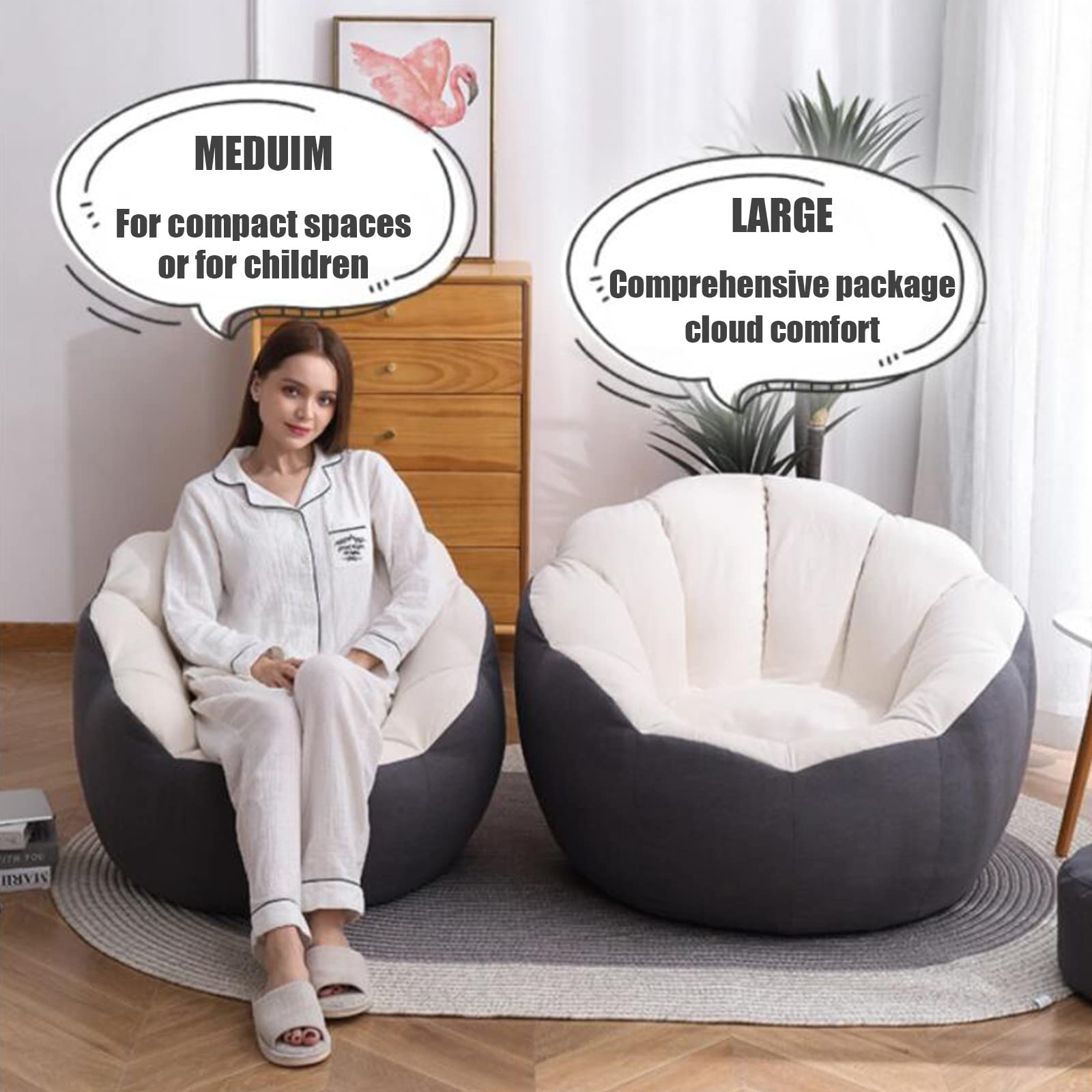 DSHOME Petal-Shaped Bean Bag Chair with Removable Cotton Cover & Foot Stool - Ultra Soft Comfy Pouf Sofa for Reading, Gaming, and Relaxing in Bedroom or Living Room