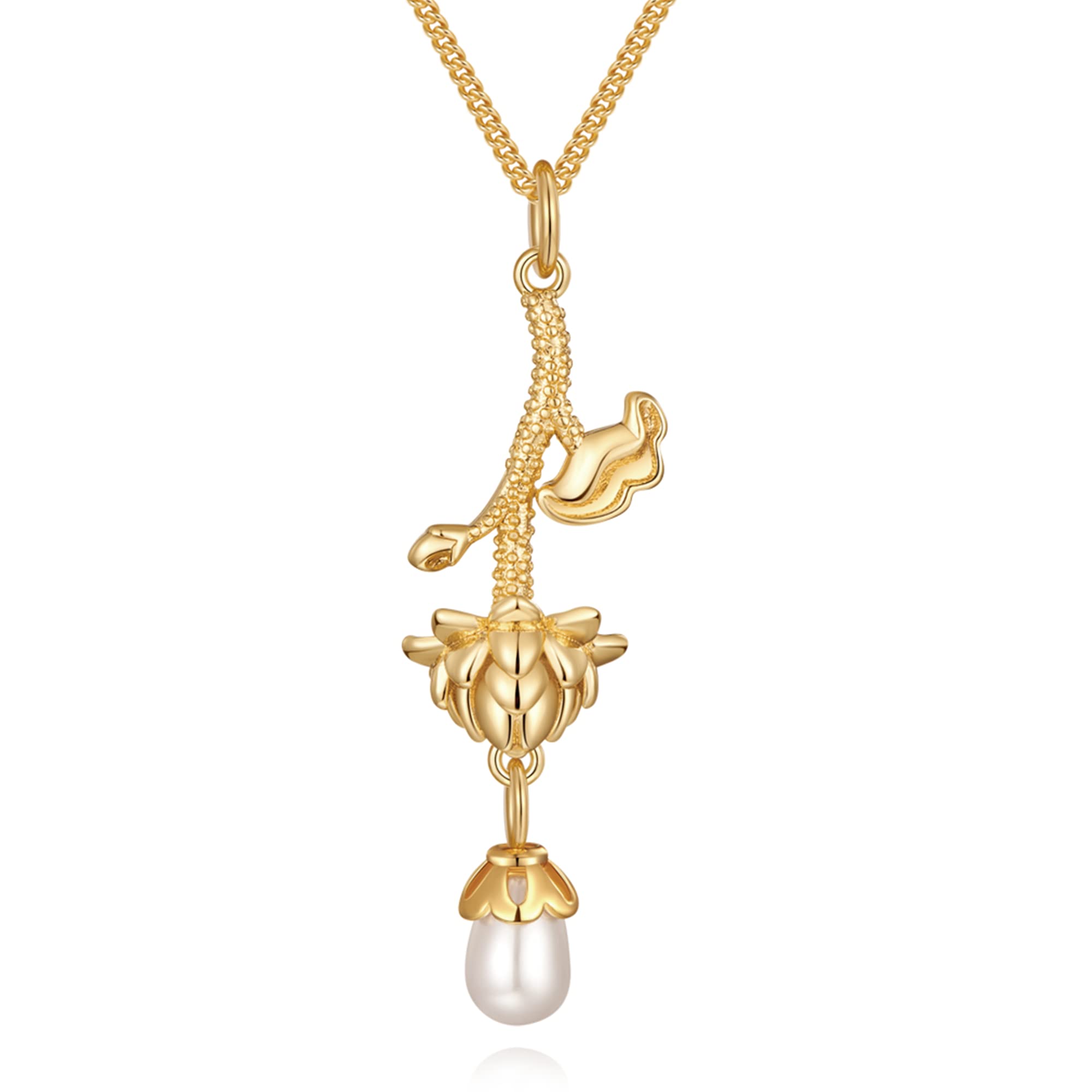14K Gold Floral Pearl Necklace for Women - Birthday Gift & Everyday Wear