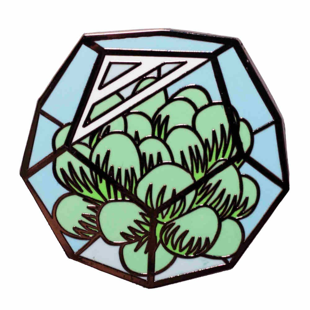 Succulent Plant Dodecahedron Crystal Glass Terrarium Enamel Pin - Unique Geometric Planter for Home Decor, Office Desk & Gift Ideas