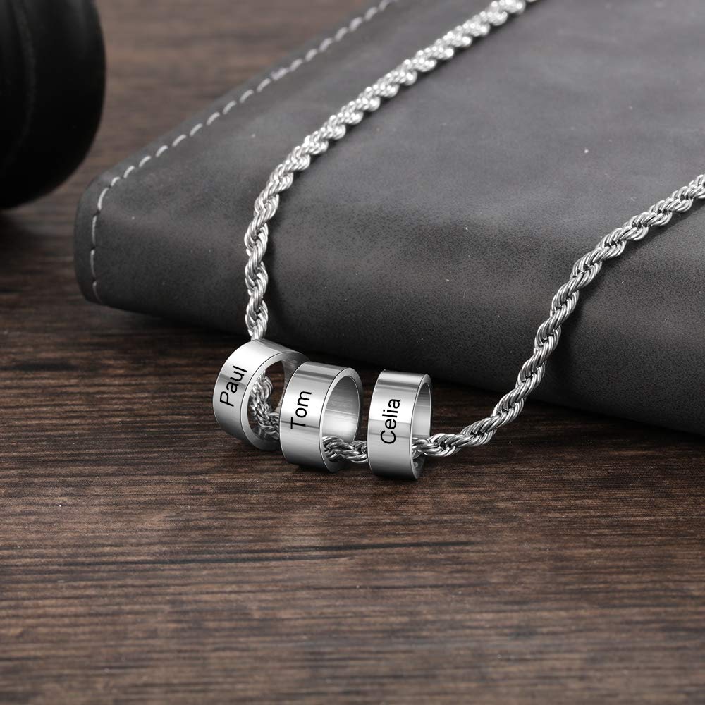 Personalized Stainless Steel Name Necklace for Men - Custom Engraved Initial Beads Charm Necklace - Unique Birthday Gift for Boyfriend, Father's Day Present - Perfect for Anniversaries, Weddings & Special Occasions
