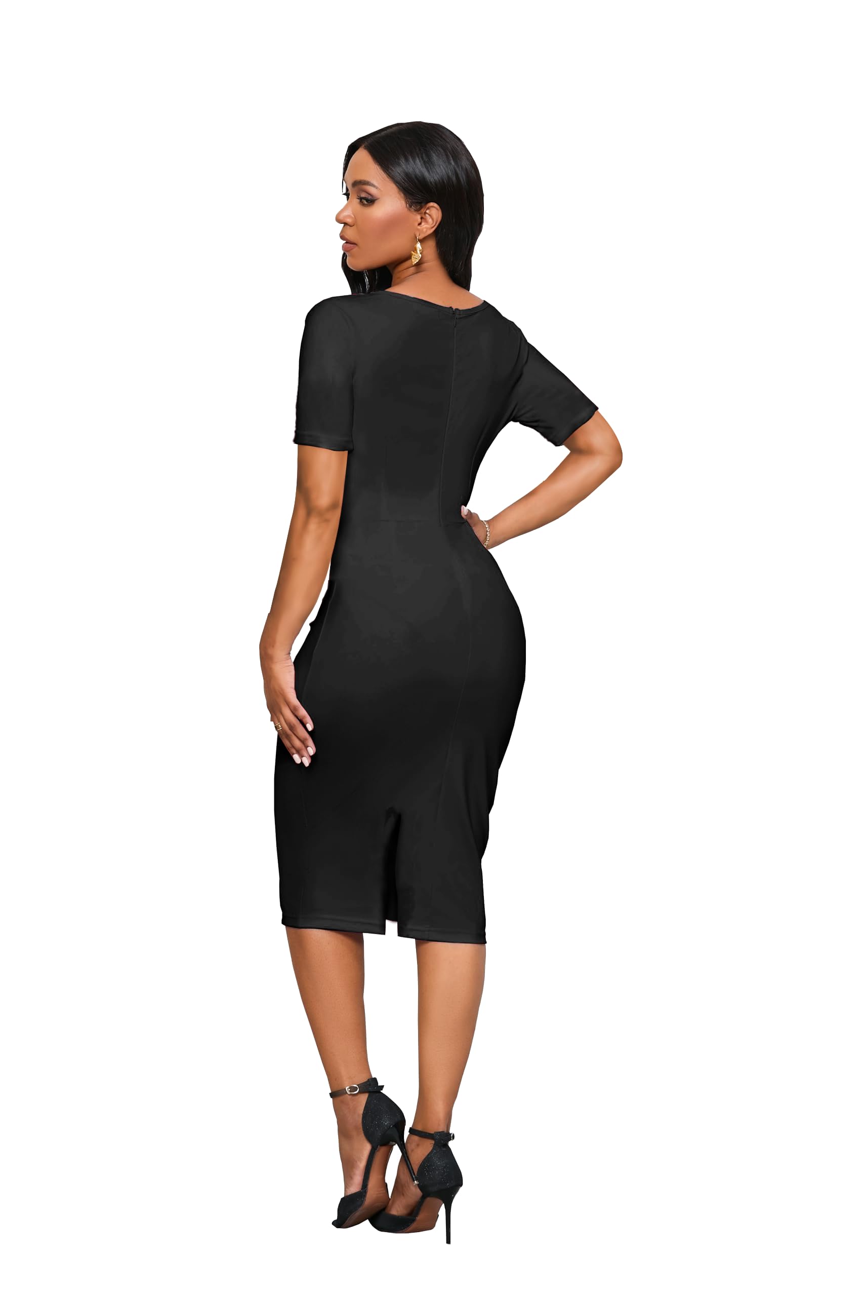 BOGURST Women's Church Dress 2024 - V-Neck 3/4 Sleeve Bodycon Midi Dress with Belt for Sunday Service & Special Occasions