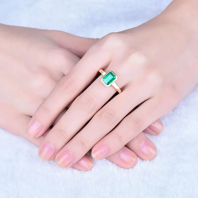 14K Yellow Gold Natural Emerald Promise Ring for Women - Elegant Fine Jewelry Gift for Christmas, Anniversary, Engagement & Special Occasions