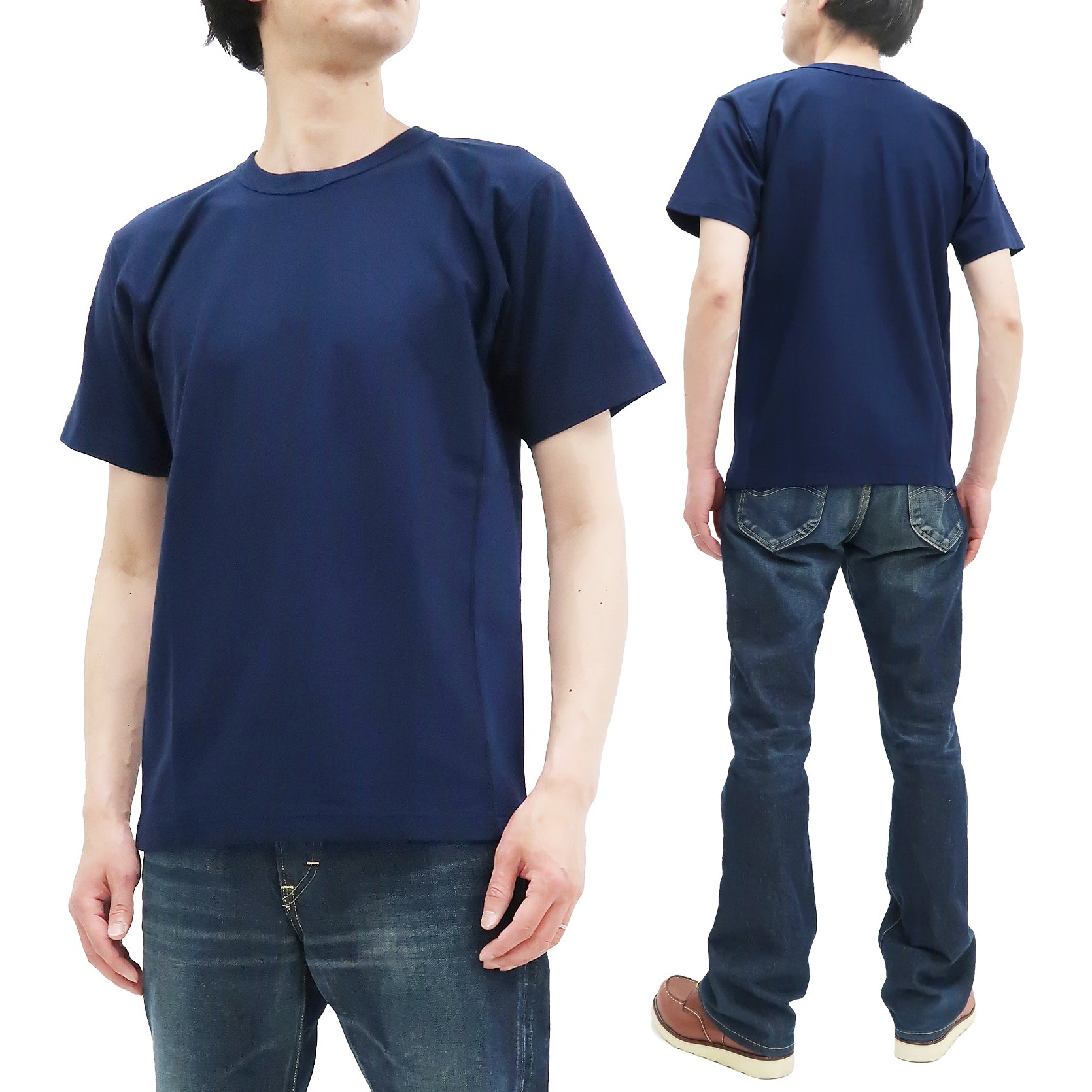 Whitesvill Plain Men's Heavyweight Short Sleeve T-Shirt with Rib Side Panels - WV78930 128 Dark Blue - Perfect for Casual Wear, Gym & Everyday Comfort