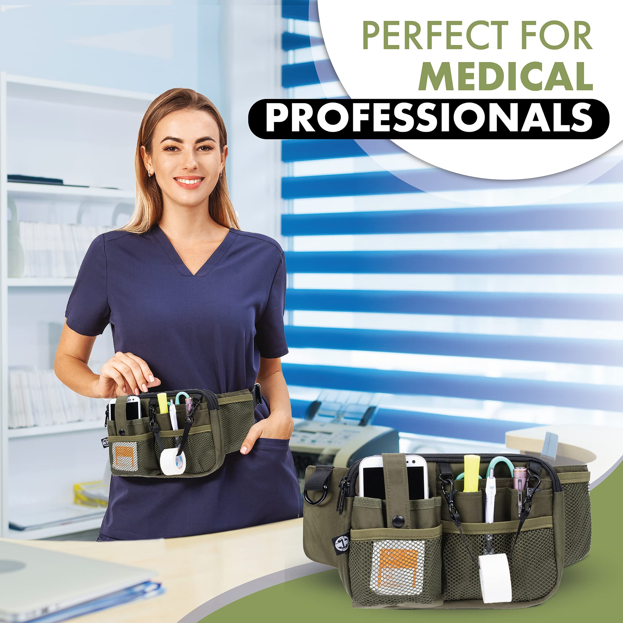 Nurse Fanny Pack with Multi-Compartment & Tape Holder - Essential Medical Organizer for Nurses, Nursing Students & Healthcare Professionals (Moss Green) - Perfect for Clinical Shifts, Emergency Response & Daily Hospital Use